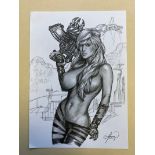 TECHNO WARRIOR ORIGINAL ILLUSTRATION BY CLAUDIO ABOY (undated) - SIGNED BY ARTIST CLAUDIO ABOY -