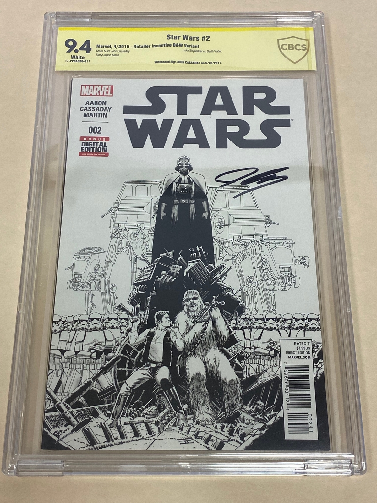 STAR WARS #2 (2015 - MARVEL) Graded CBCS 9.4 (Cents Copy) SIGNED BY JOHN CASSADAY - Retailer