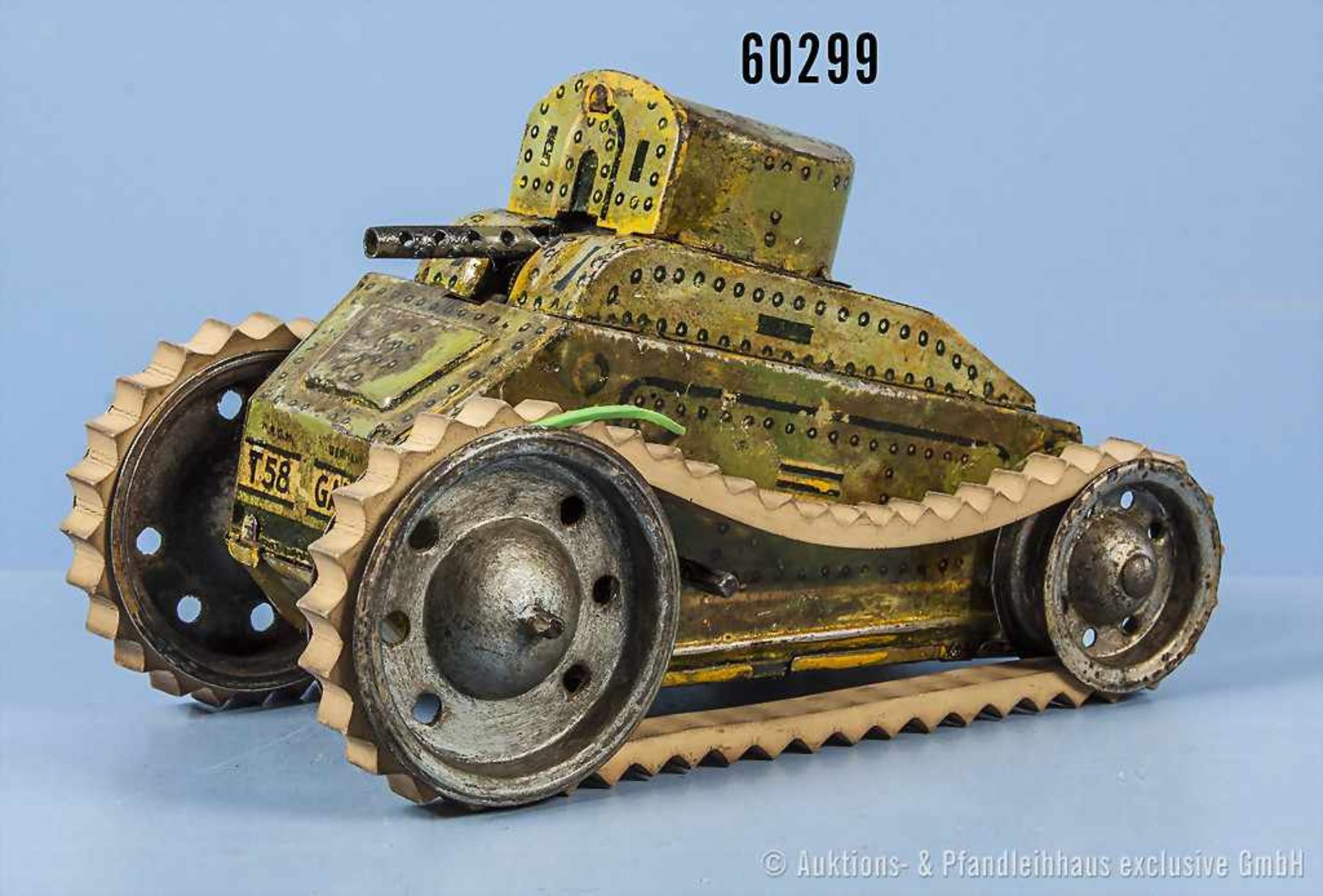 Gama Tank T-58, mimikry lith. Blechausf. mit Gummiketten, Uhrwerkantrieb mit Start/Stophebel, 1 MG