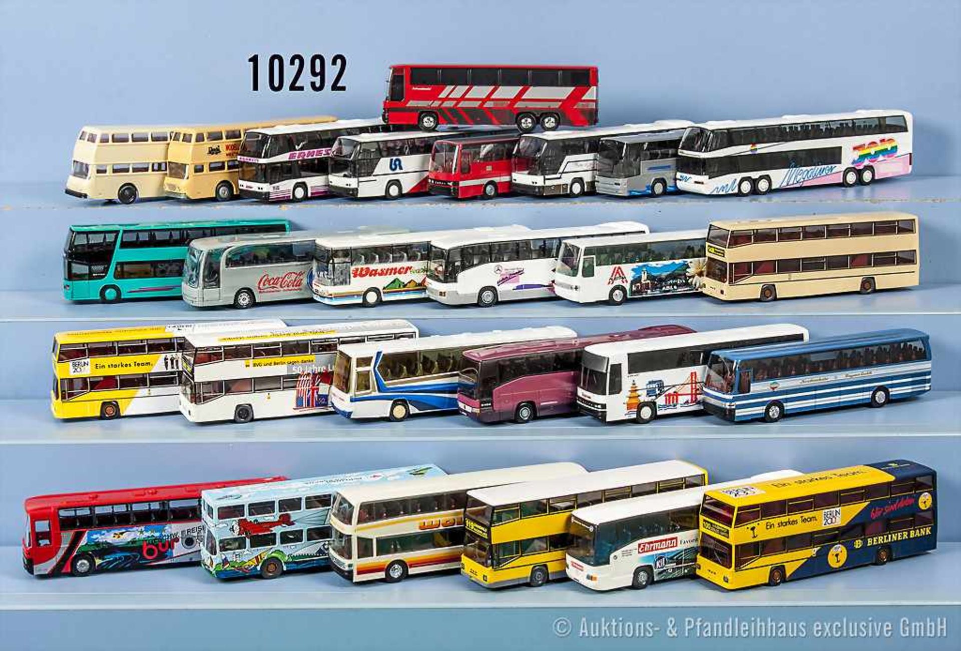 Konv. 27 H0 Modellfahrzeuge Omnibusse, überwiegen Reisebusse, teilweise versch. Werbeaufschriften,