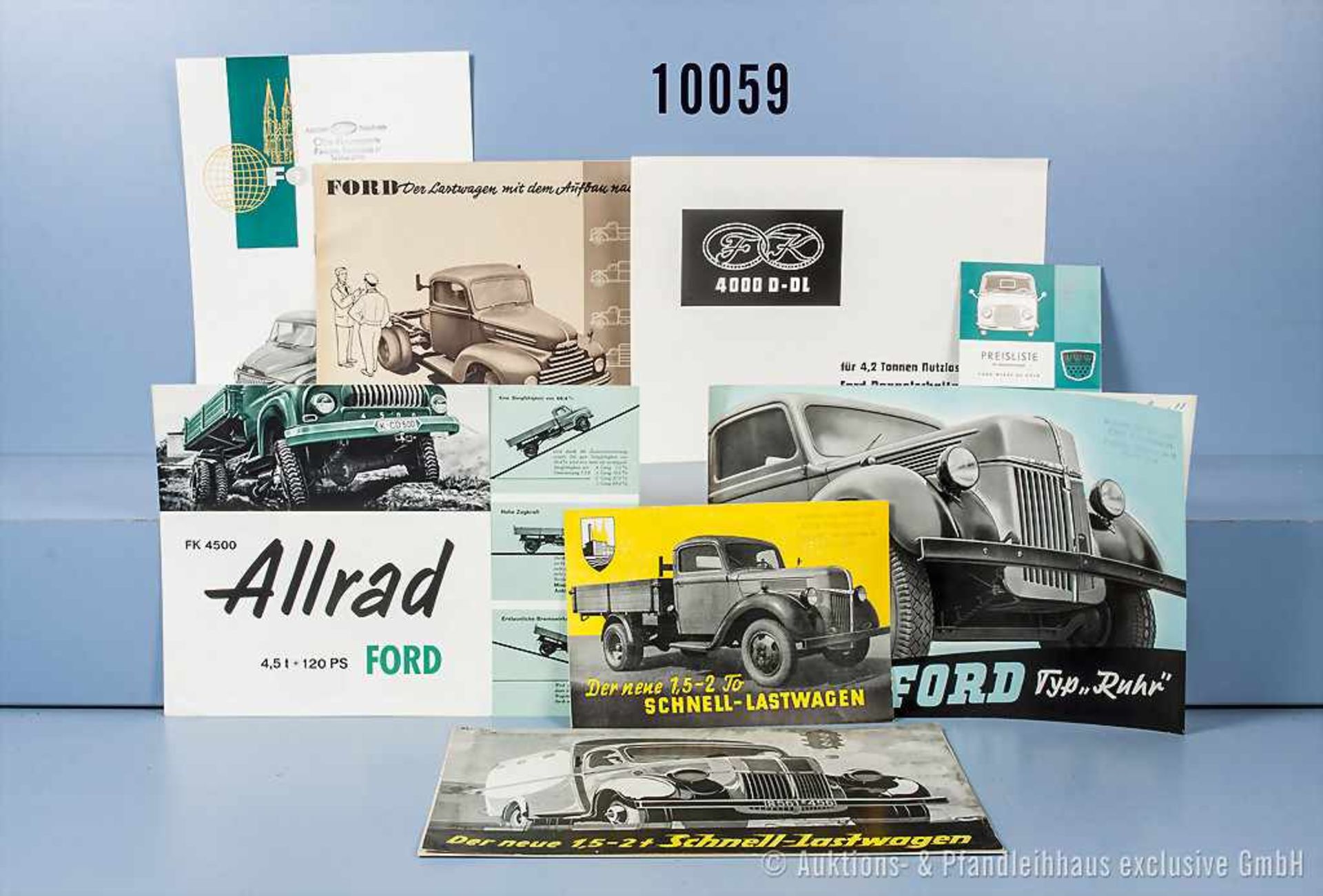 Konv. 11 alte original Ford Prospekte, Falt- und Werbeblätter für Lkw, dabei für Schnell-