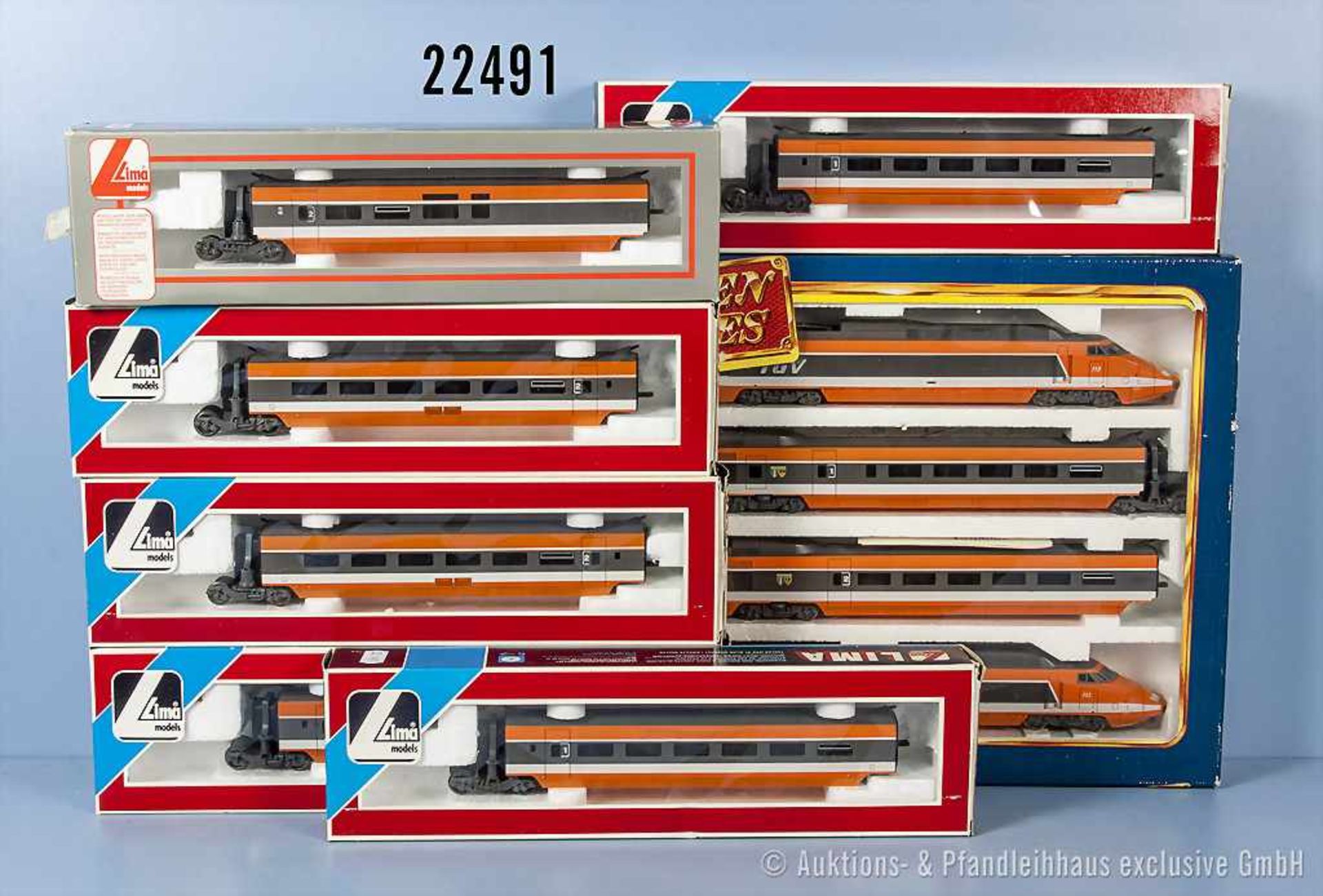 Konv. Lima H0 Elektro-Triebzug "TGV", bestehend aus 2 Triebköpfen, BN 113 sowie 8 Mittelwagen,