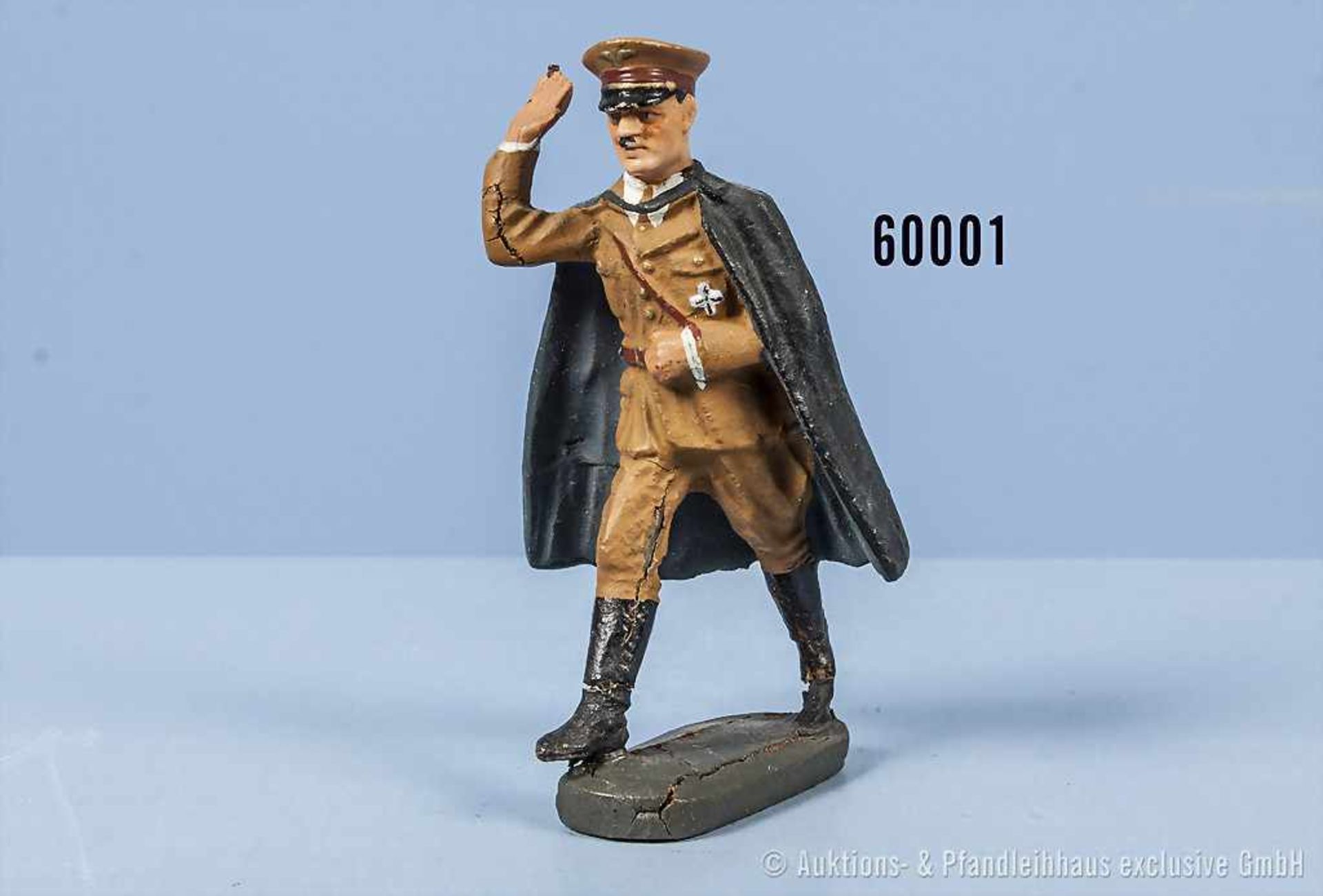 Elastolin A. Hitler in Parteiuniform mit Umhang im Marsch mit Porzellankopf, h. M., 7 cm Serie,