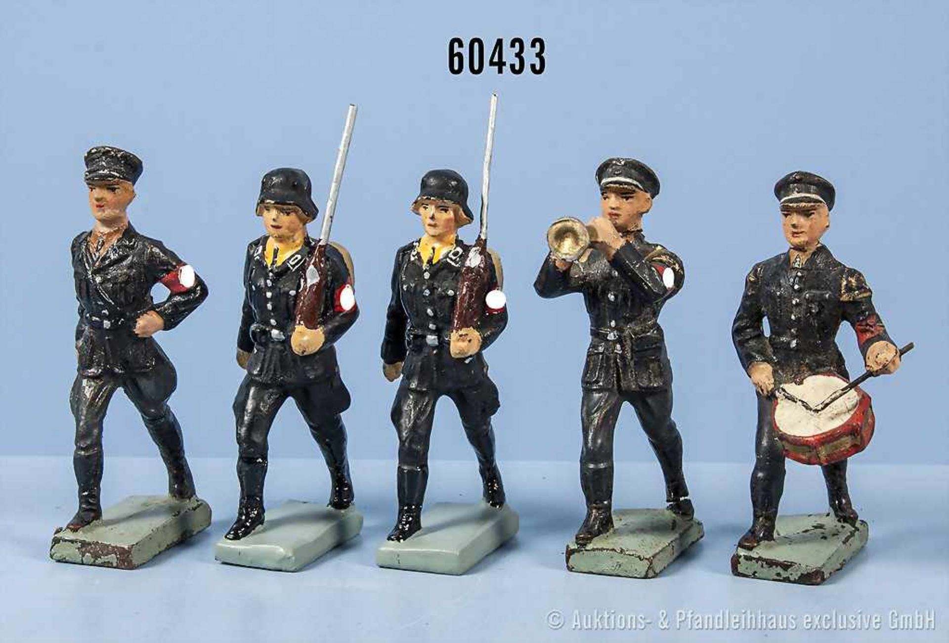 Konv. 5 Lineol SS-Männer im Marsch, teilweise versch. Darstellungen, h. M., 7 cm Serie, teilweise