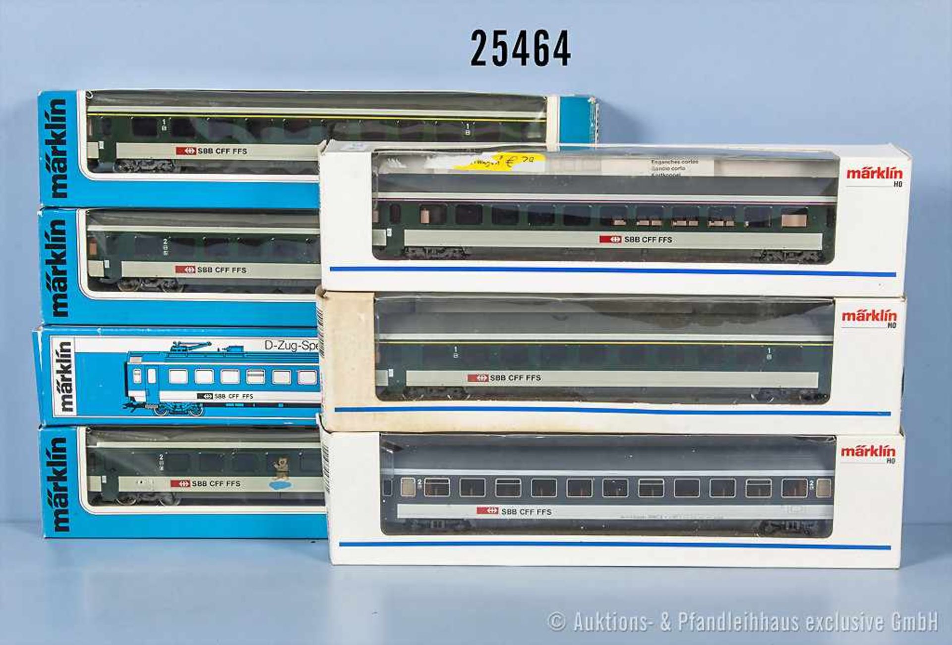 Konv. 7 Märklin H0 D-Zug-Wagen, dabei 2 x 4215, 4216, 4217, 4236, 4366 und 42151, Zustand 0-1, in