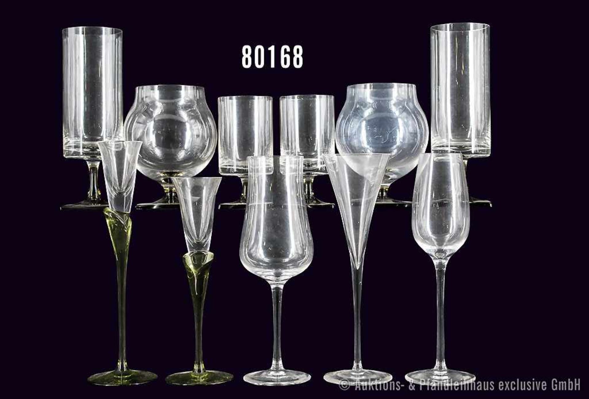 Konv. Rosenthal Glas, u. a. Serie Berlin, Dekor Rauchfuß, quadratischer Fuß, u. a. 6 Cognac-
