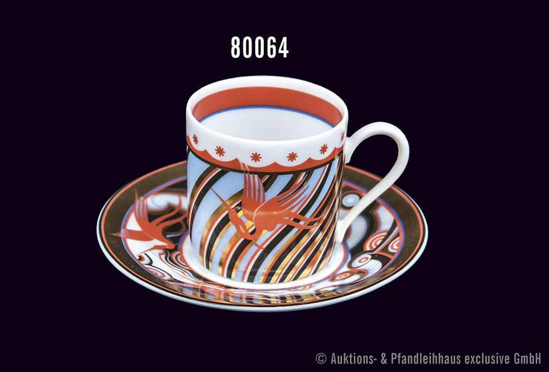 Rosenthal Porzellan, Sammeltasse, Classic Rose, Serie Aida Espresso, Dekor roter Reiher, Mokkatasse,