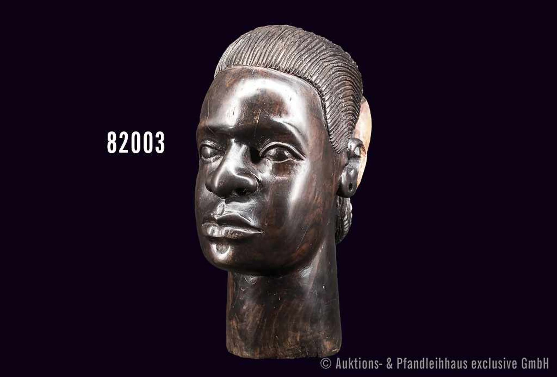 afrikanischer Kopf, Mann, aus afrikanischem Edelholz (Ebenholz), handgefertigt, modell. Haare,
