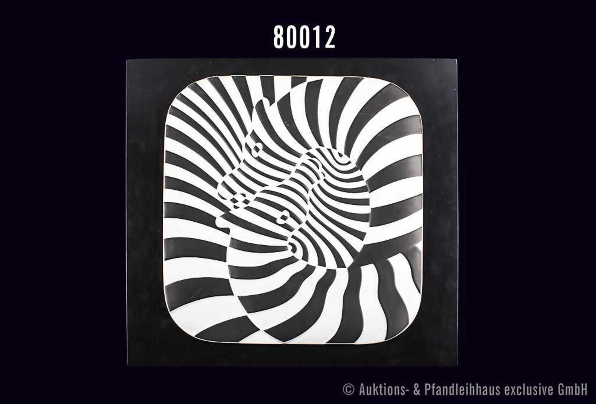 Rosenthal Porzellan, Wandrelief Jahresteller 1977, Dekor Zebra, Motiv von Victor Vasarely,