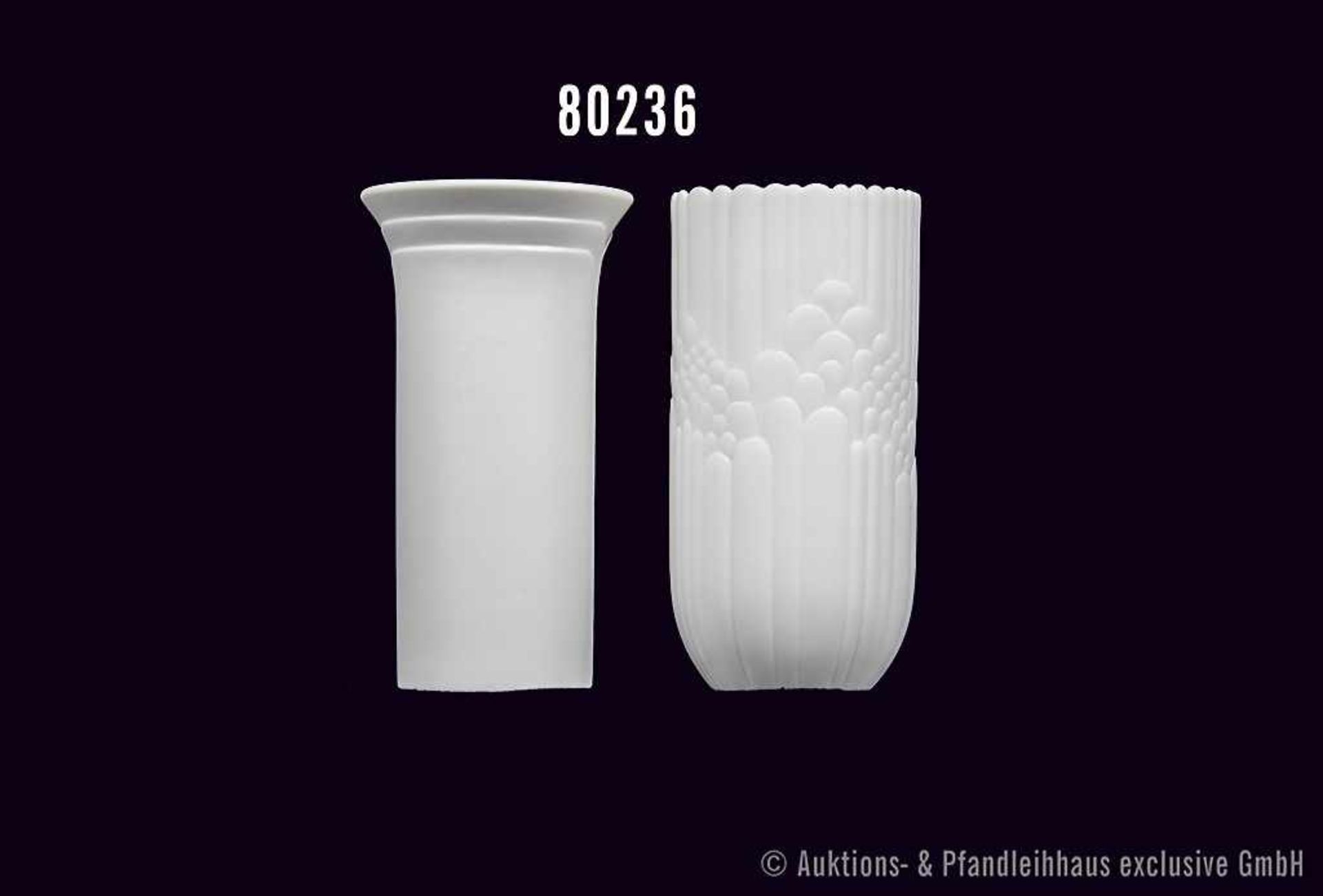 Konv. Rosenthal Porzellan, 2 keine Vasen, H 10 cm, Künstlerin Rosamunde Nairac, neuwertiger Zustand