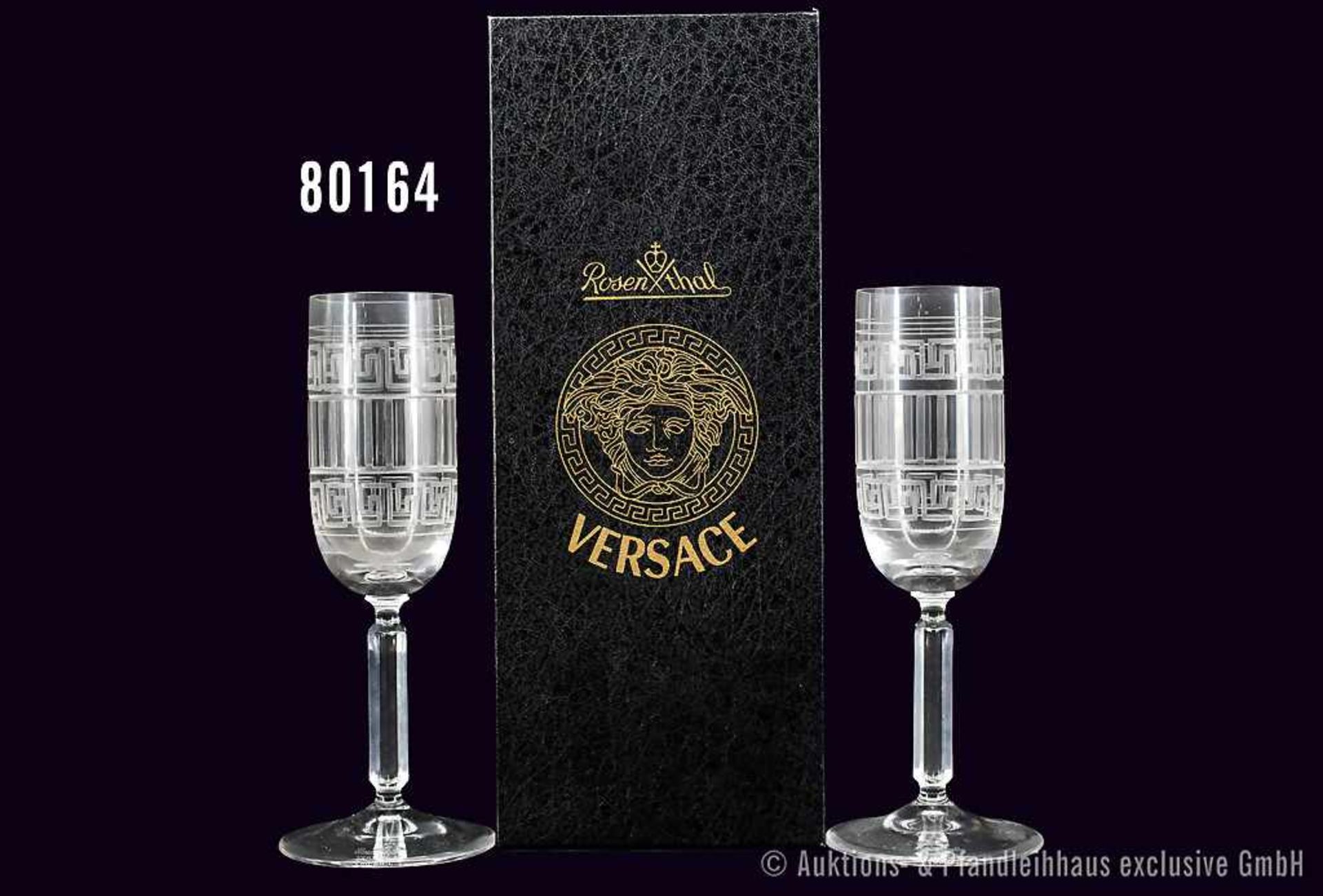 Konv. Rosenthal Glas, VERSACE, Serie Meandre, Dekor Meanderband, 2 Dessertgläser, neuwertiger