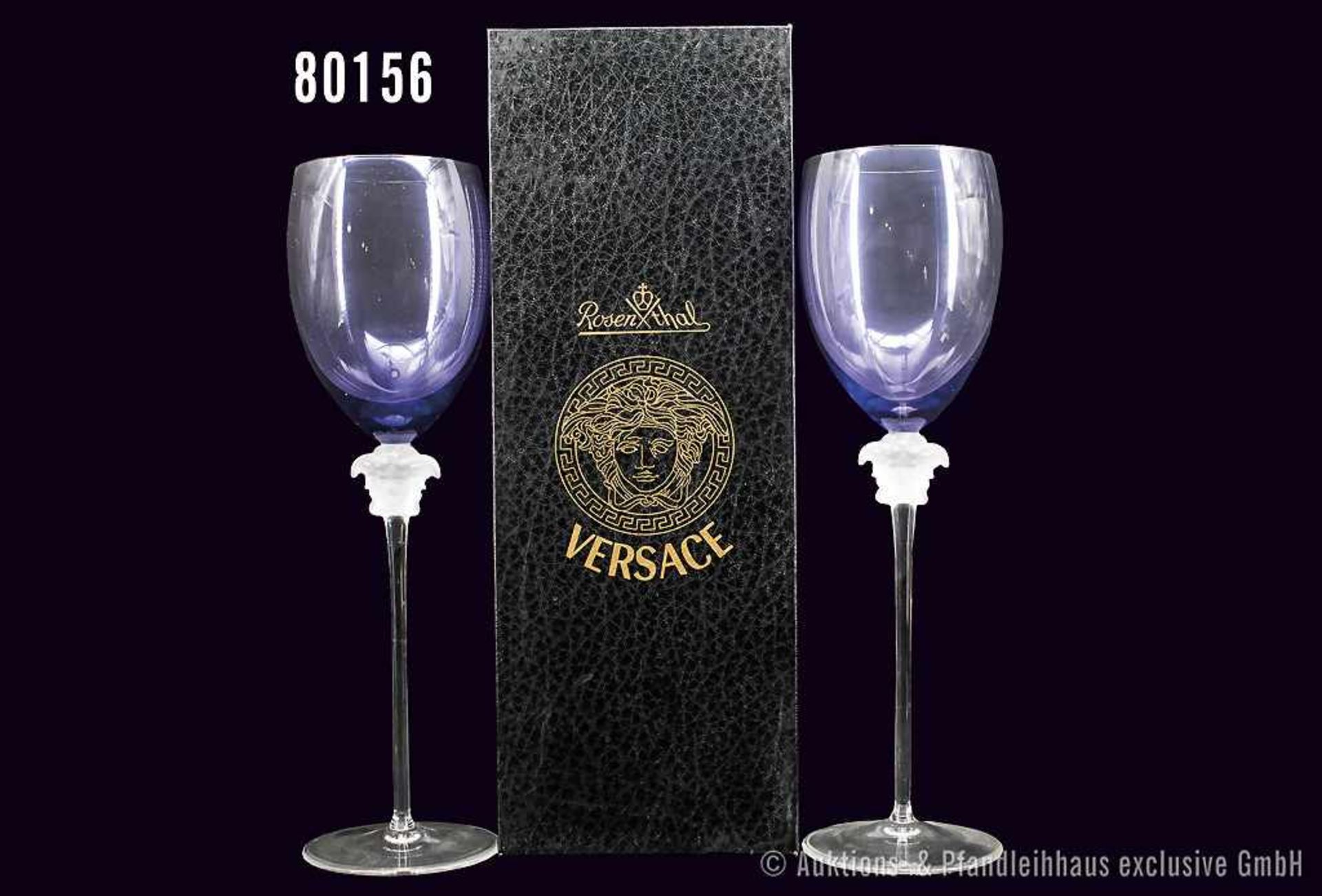 Konv. Rosenthal Glas, VERSACE, Serie Medusa Lumiere, dabei 5 Wassergläser und 1 Weißweinglas,