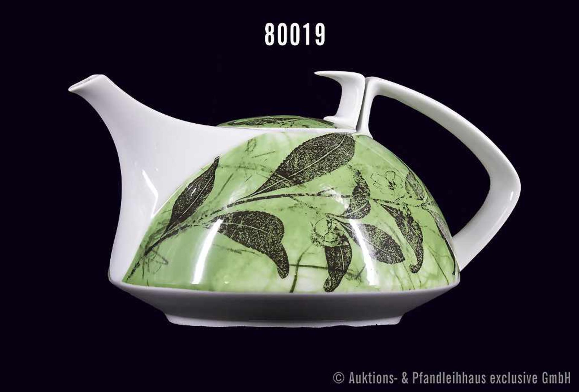 Rosenthal Porzellan, Teekanne Form Gropius Künstler Kanne, Dekor Green Tea, von Arnulf Rainer,