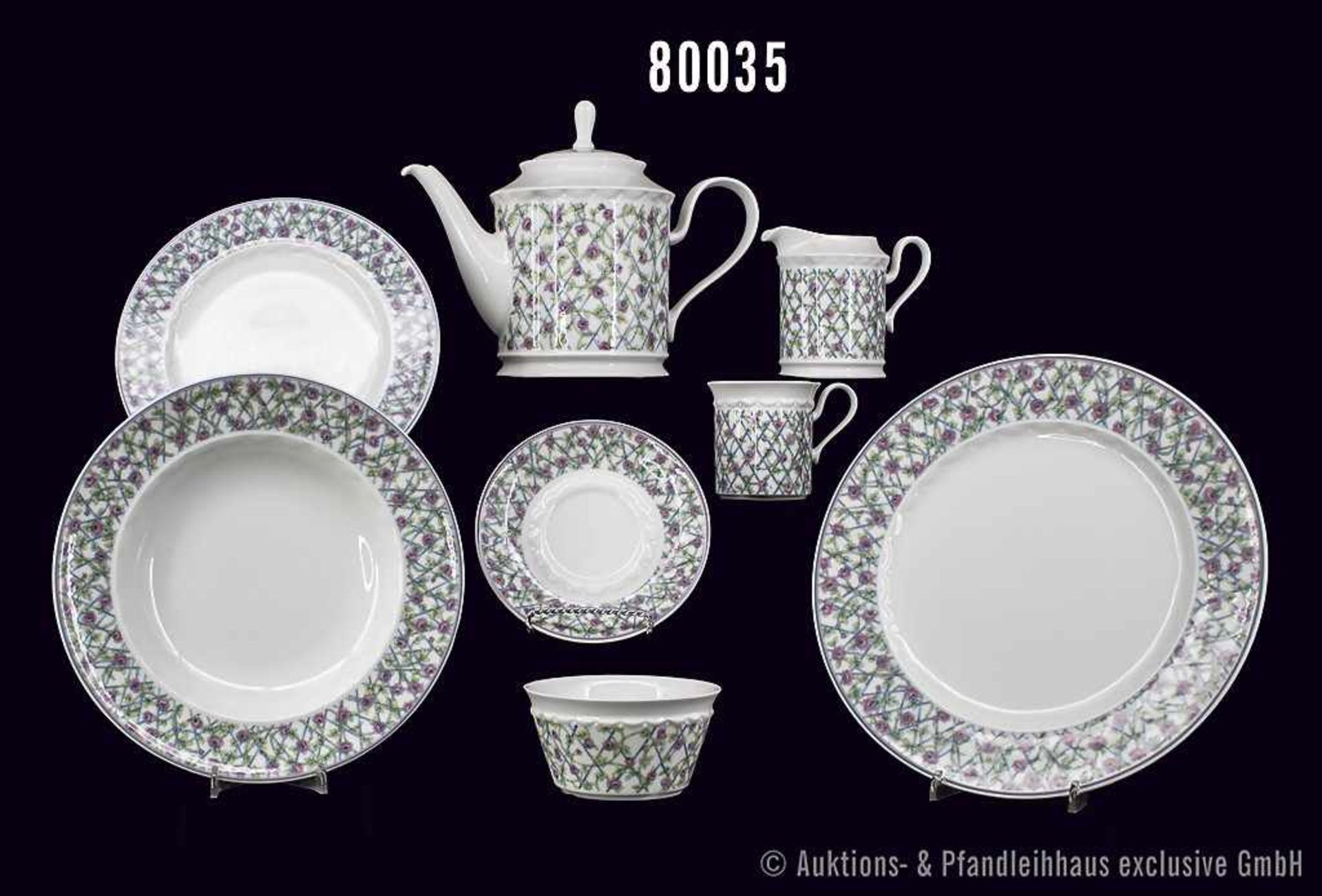 Konv. Rosenthal Porzellan, 27 Teile, Rosenthal classic, Serie Pearl China, Dekor Rosaromantika,