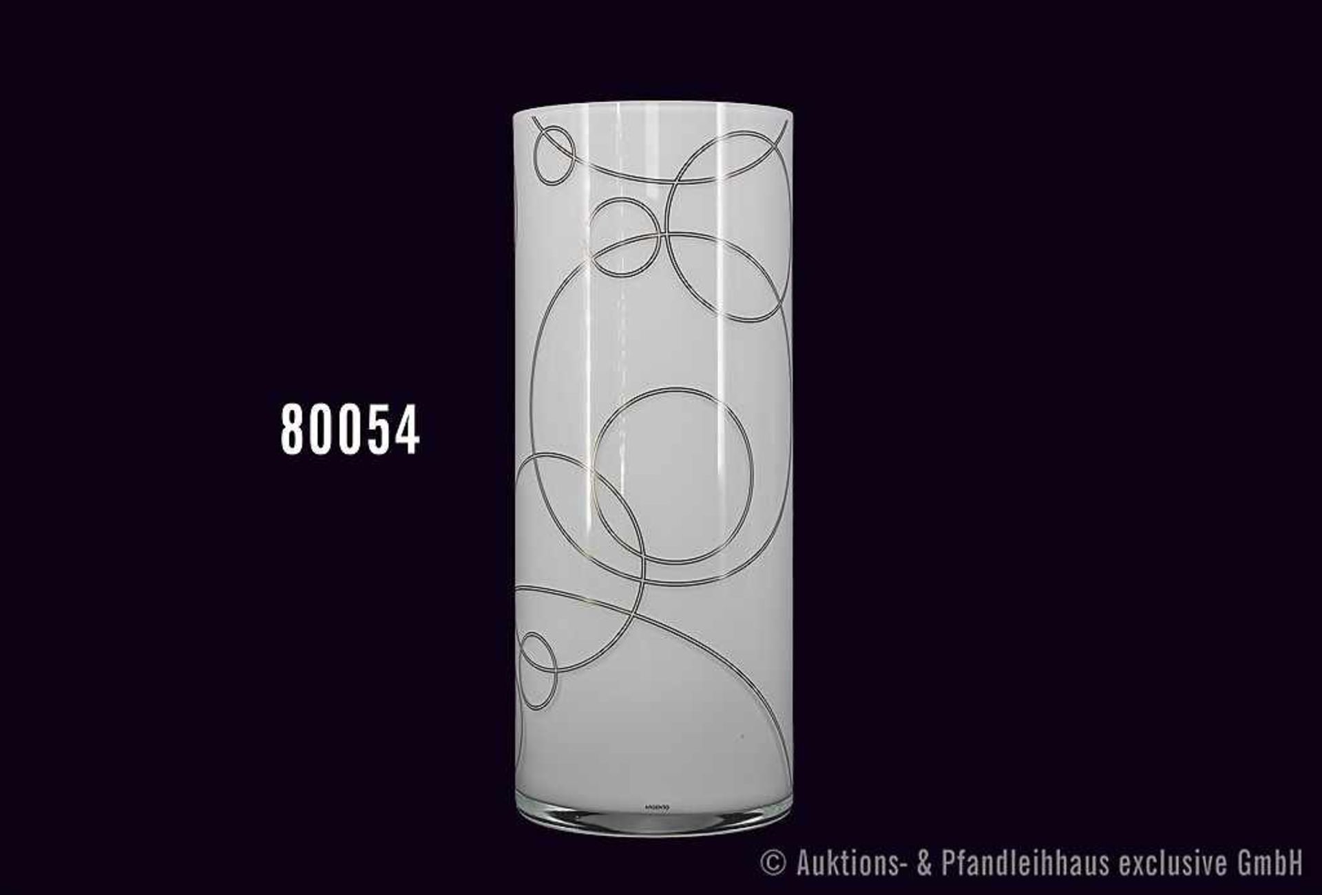Rosenthal Porzellan, Vase Opalglas, Serie Malossol, Dekor weiß, darauf Kreise, H 30 cm,