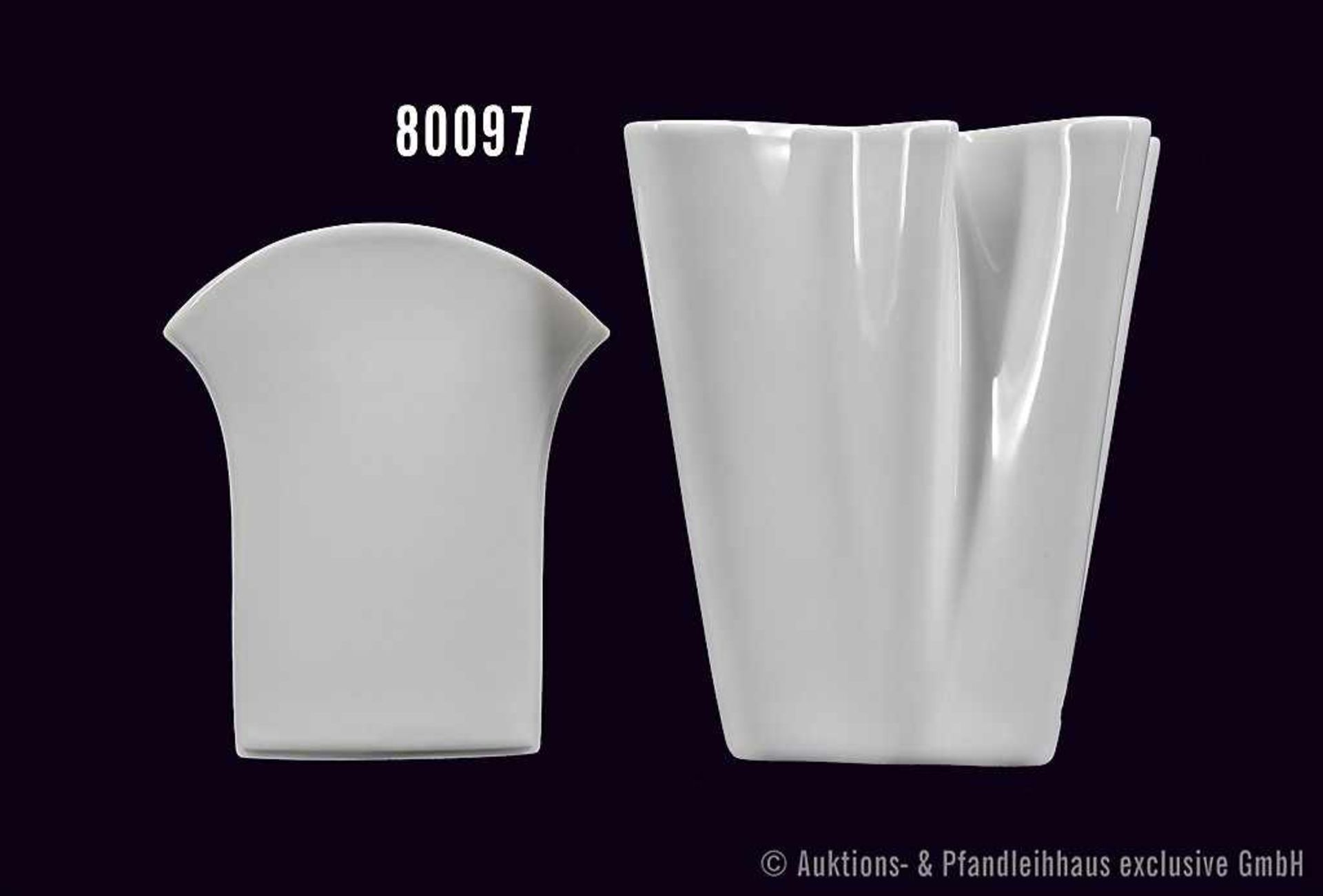 Konv. Rosenthal Porzellan, 2 Vasen, studio-linie, Serie Flux, Dekor weiß, Nr. 14259/14 und 4149/