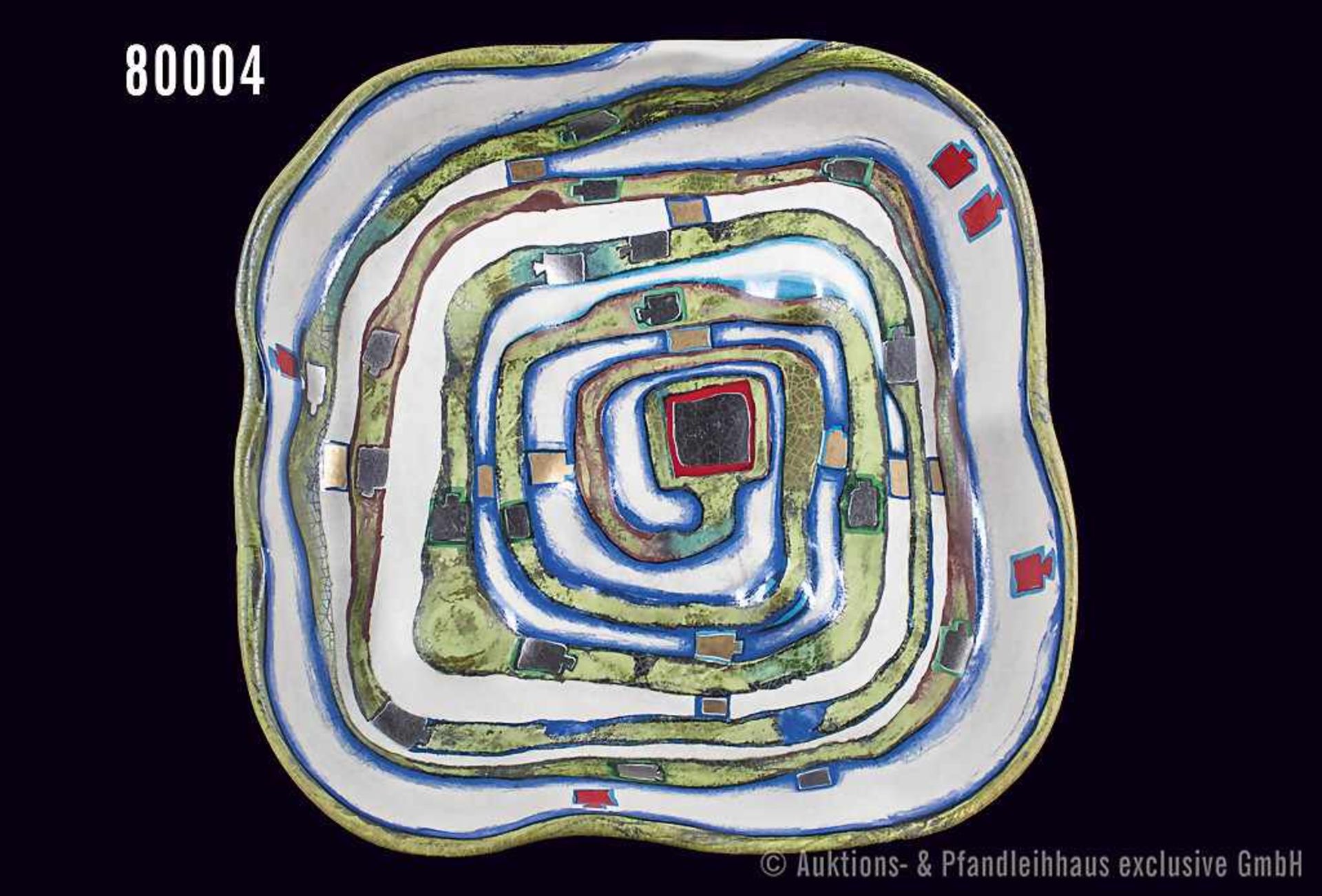 Rosenthal Porzellan, Wandrelief, Spiralenteller von Friedensreich Hundertwasser, limitierte