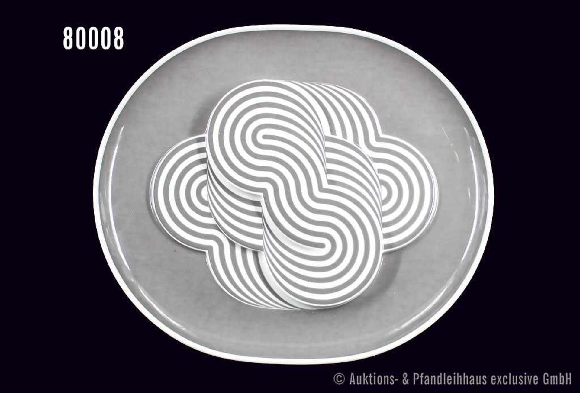 Rosenthal Porzellan, Wandrelief Jahresteller 1972, Spirale grau/weiß, von Natale Sapone, L ca. 36