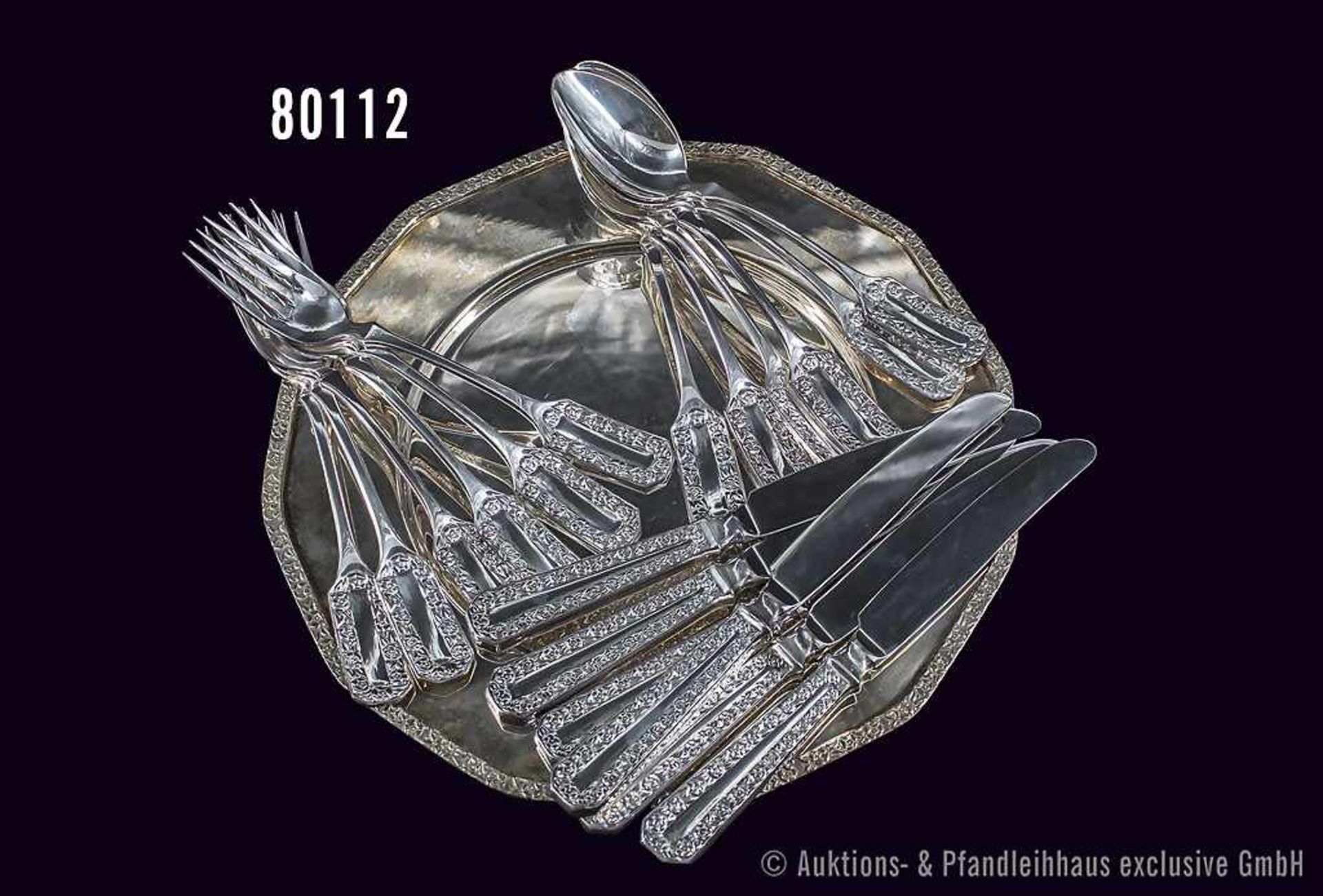 Konv. Rosenthal, 19 Teile, dabei Platzteller/Servierplatte, Serie Maria, Silberauflage mit