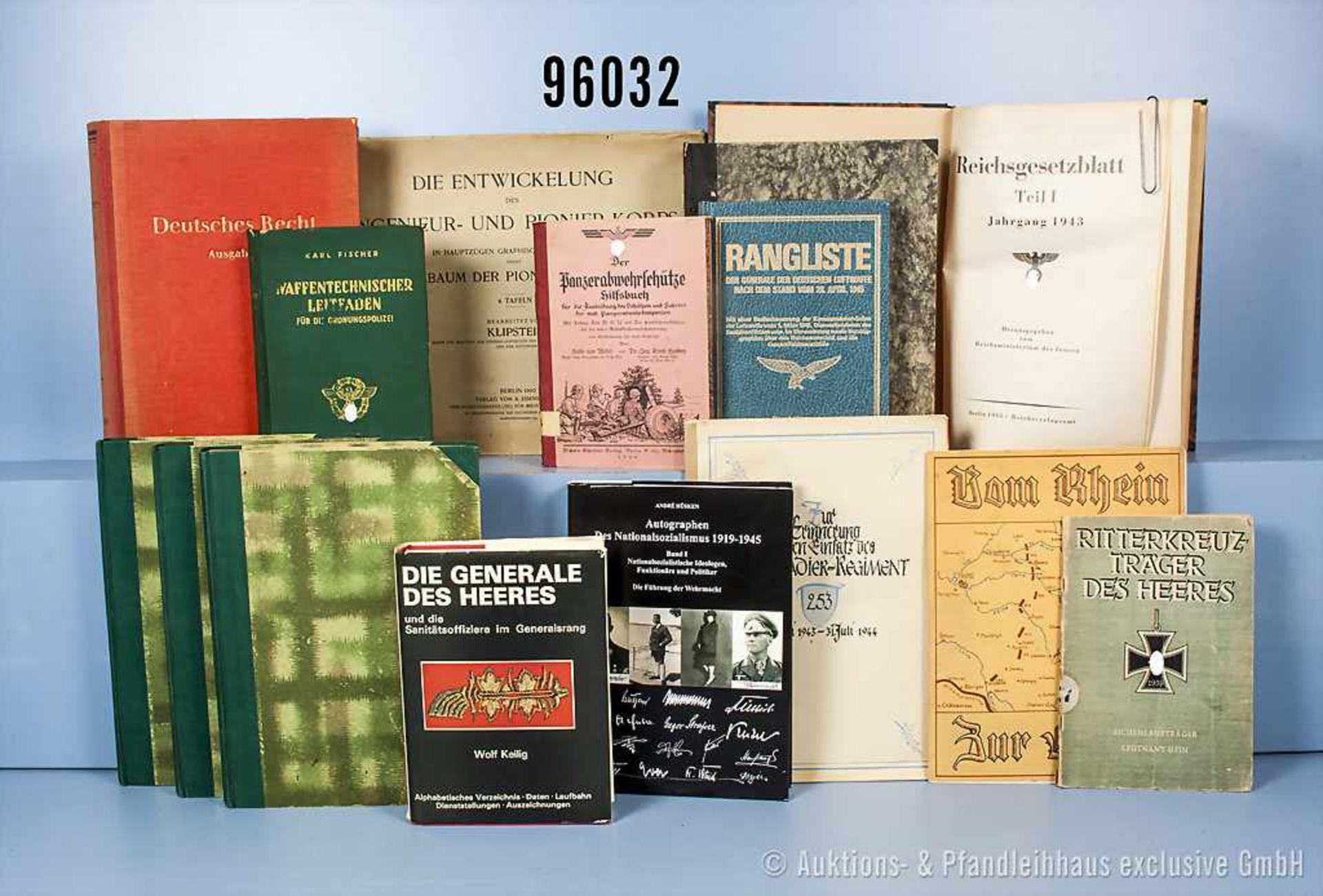 Konv. Bücher und Broschüren überwiegend VK, u.a. "Reichsgesetzblatt 1943", "Verzeichnis zum