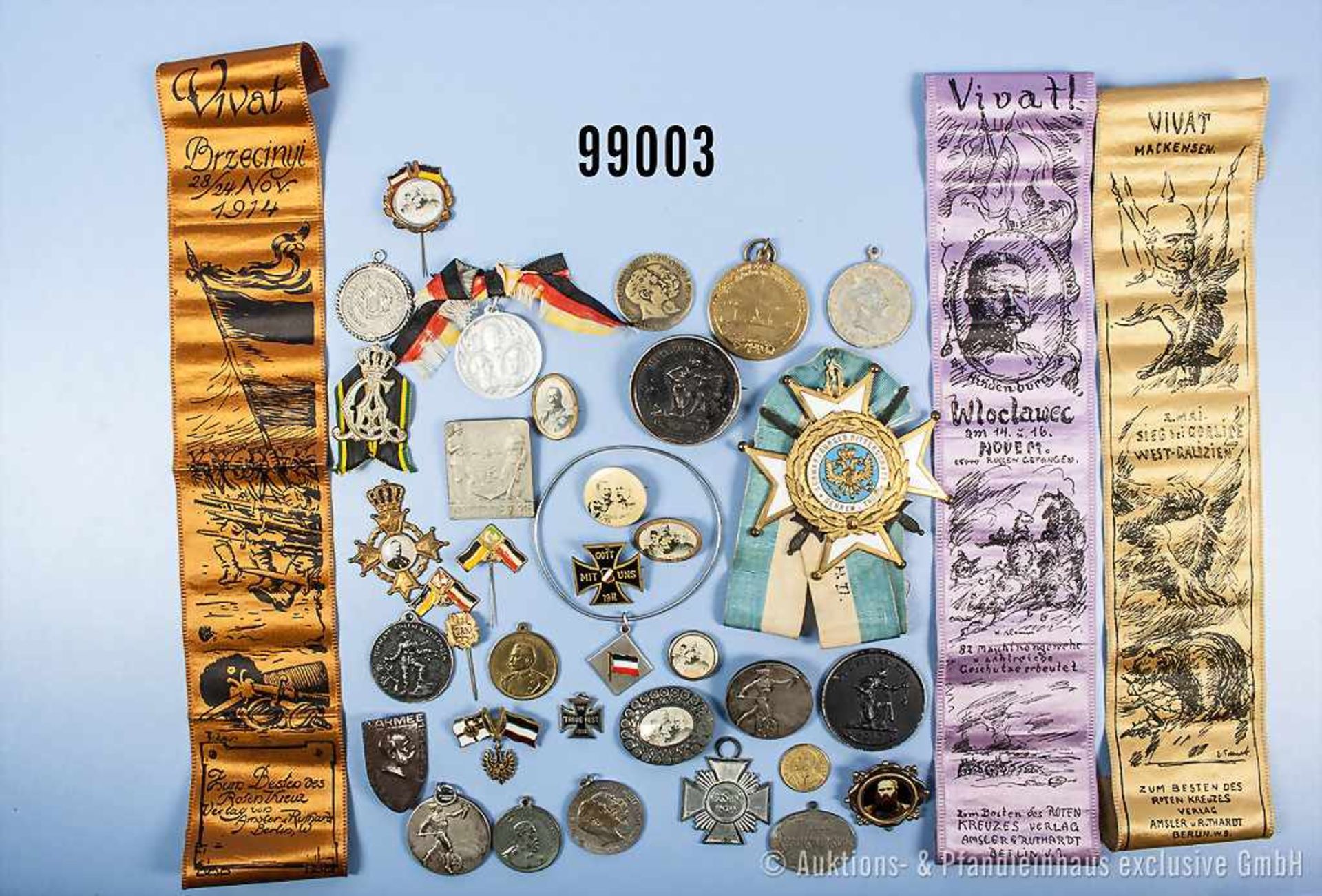 Konv. 38 überwiegend patriotische Abzeichen und Medaillen Kaiserzeit, u.a. mit Abbildungen Kaiser
