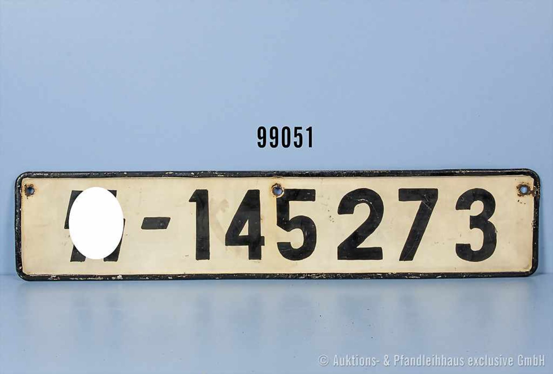 SS-Nummernschild, vermutl. Original, lack. Blechausf., 49,5 x 10,5 cm, guter Zustand mit