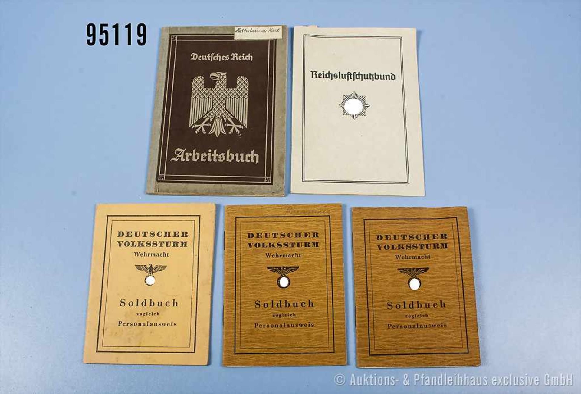Konv. 3 Soldbücher "Deutscher Volkssturm Wehrmacht", 1 x "Deutscher Volkssturm Westmark" vom 26.1.