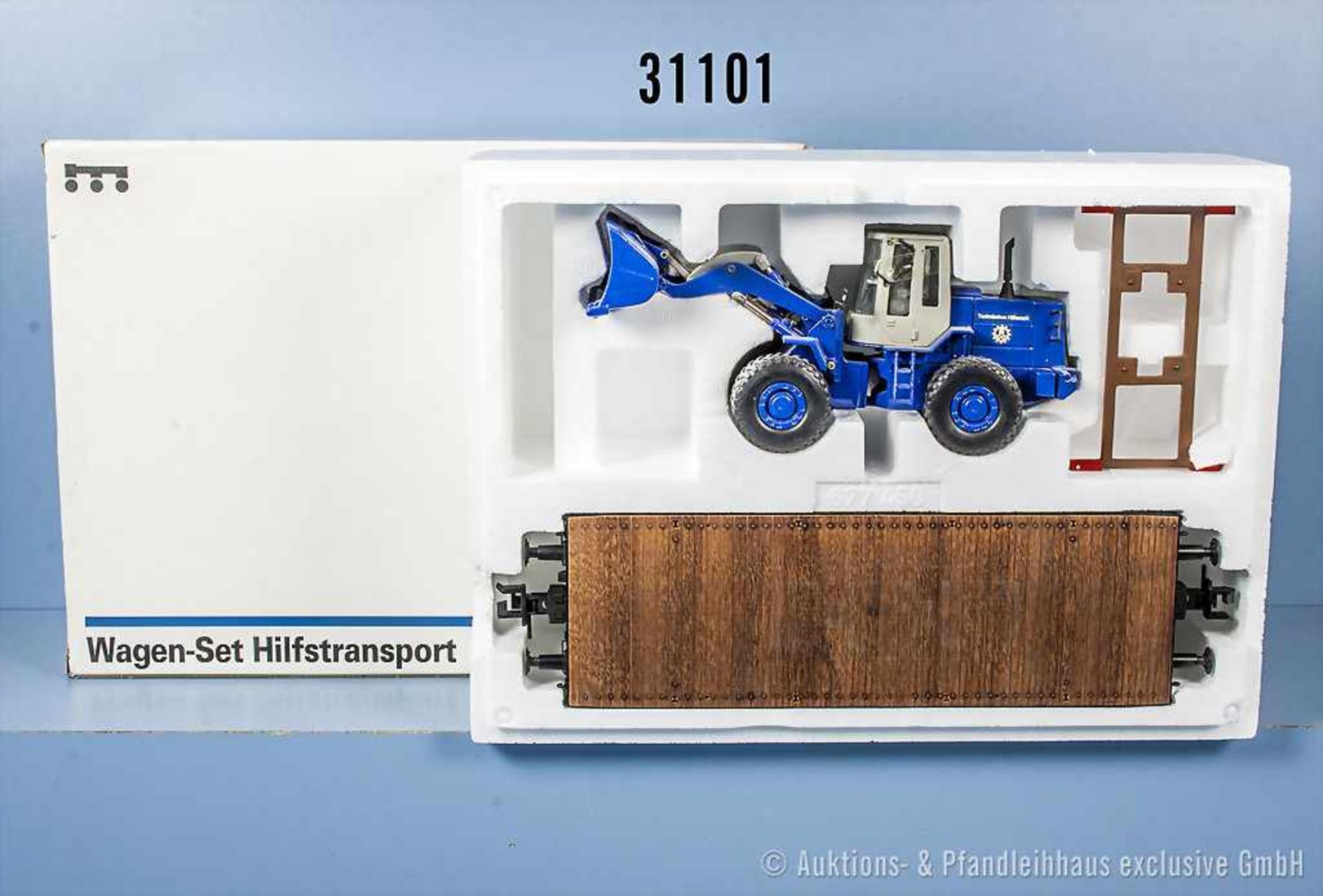 Märklin "die neue 1" 58651 Wagenset "Hilfstransport" mit 1 Plattformwagen mit THW Radlader als