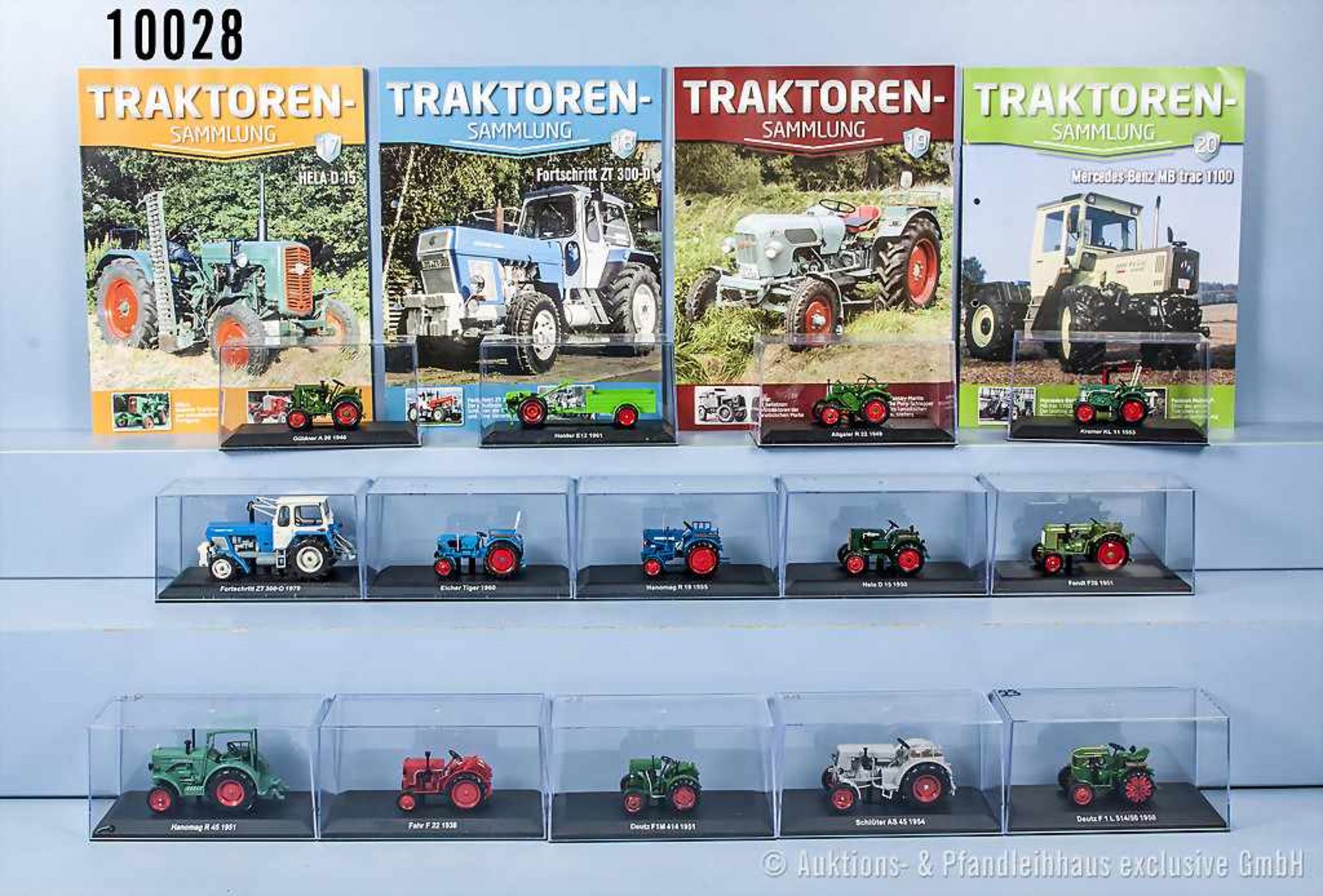 Konv. 14 Modelltraktoren, dabei Güldner A 20, Schlüter AS 45, Deutz F1M 414, Allgaier R 22,