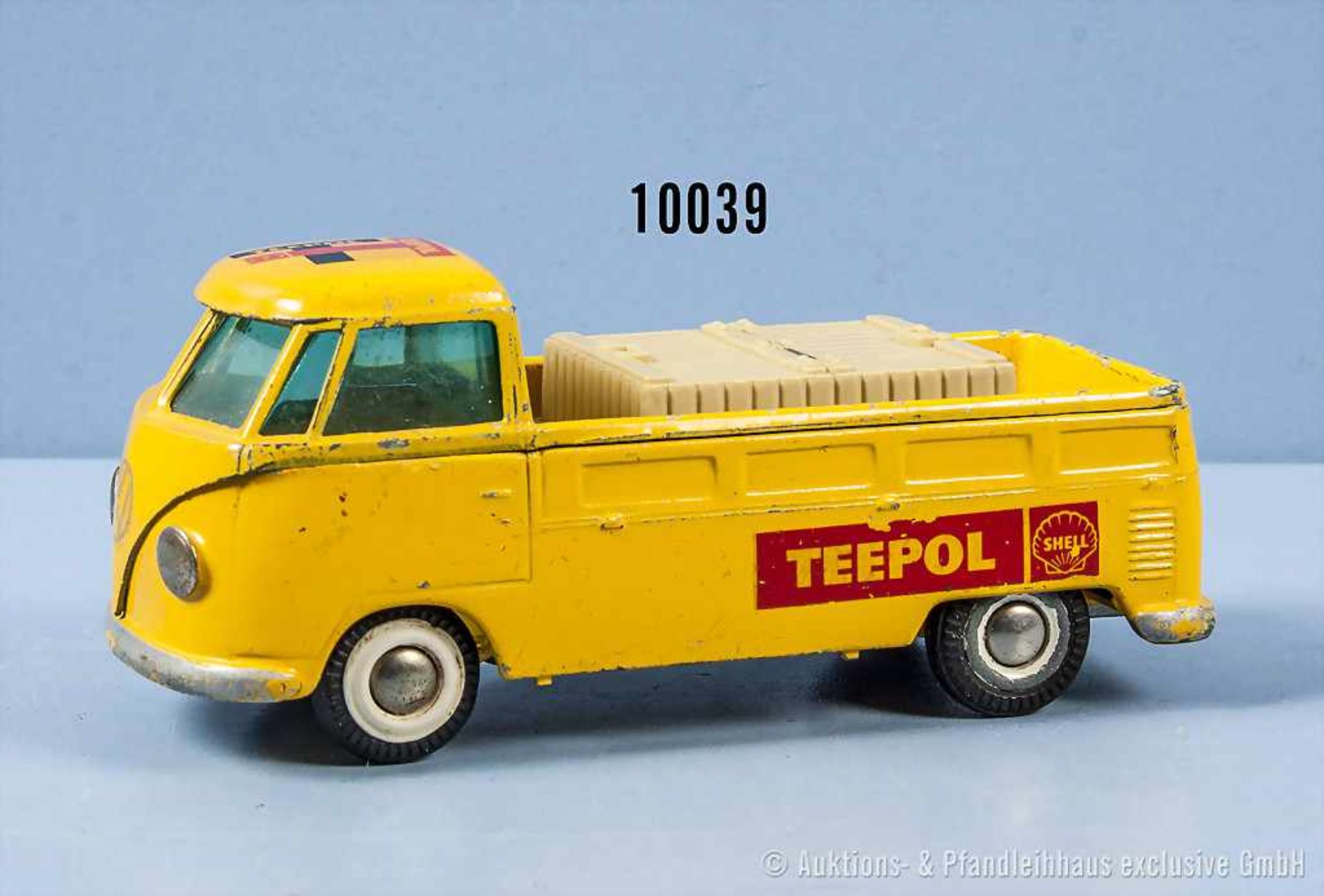Tekno VW-Pritschenbus "TEEPOL", lack. Metallgußausf., M 1:43, gummibereift, teilweise Lackfehler,