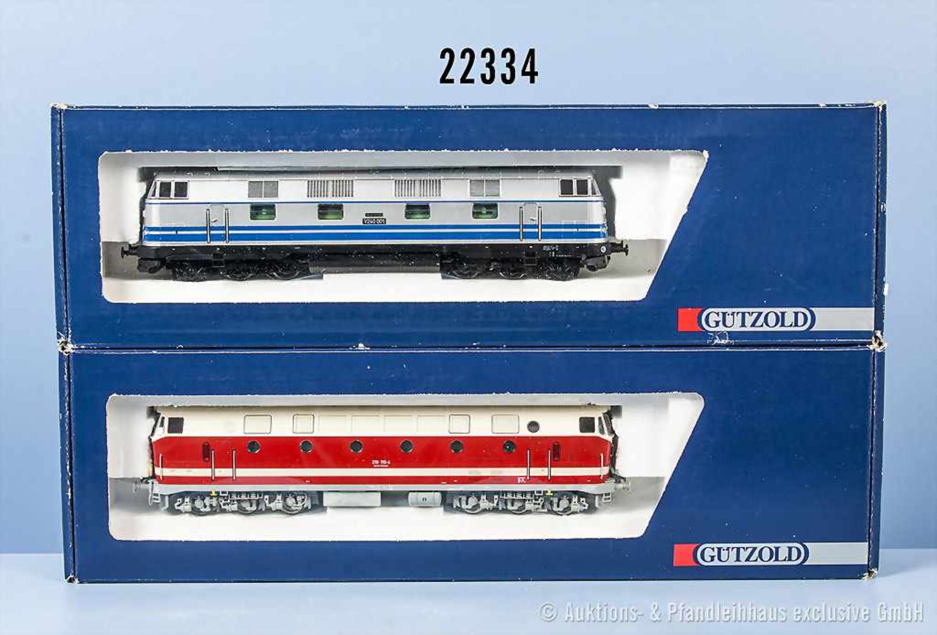 Konv. 2 Gützold H0 Lokomotiven, dabei 35100 Diesellok der DR, BN V240 001 (Gehäuse lose) und 36100