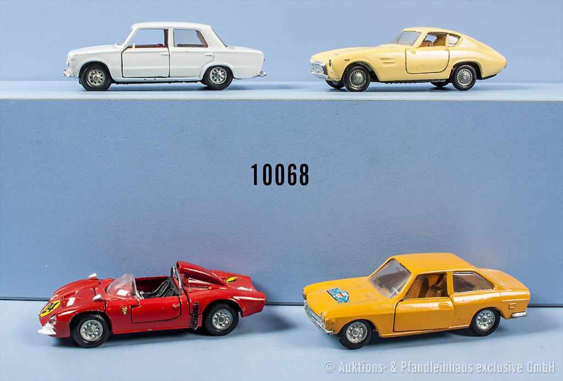 Konv. 4 Modellfahrzeuge, dabei Mercury und Politoys, u. a. Alfa Romeo, Fiat 124 und Fiat 124 Sport