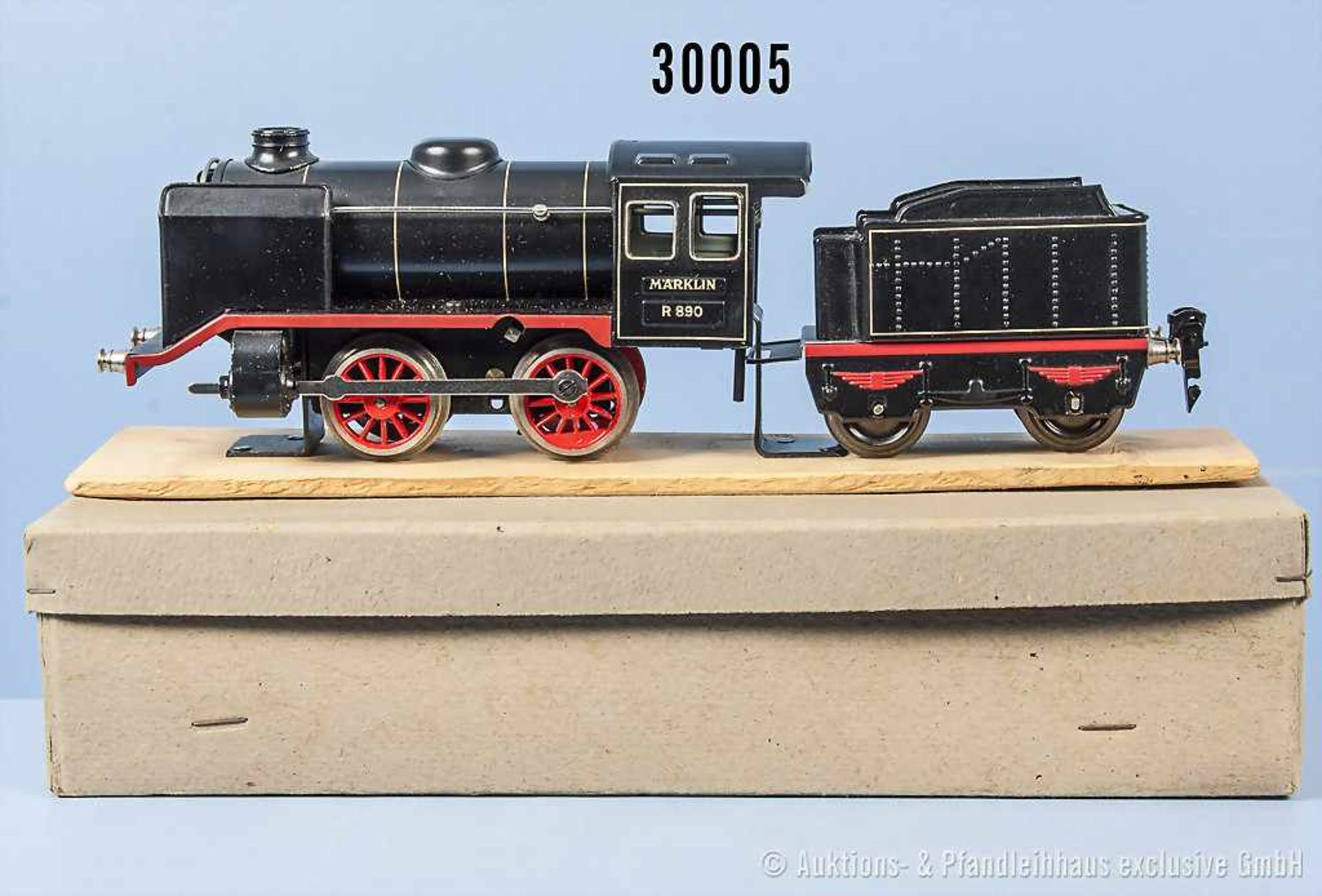 Märklin Spur 0 R 890 Schlepptenderlok, Aufschrift R 890, Achsfolge B, Tender 2-A, chromlith.