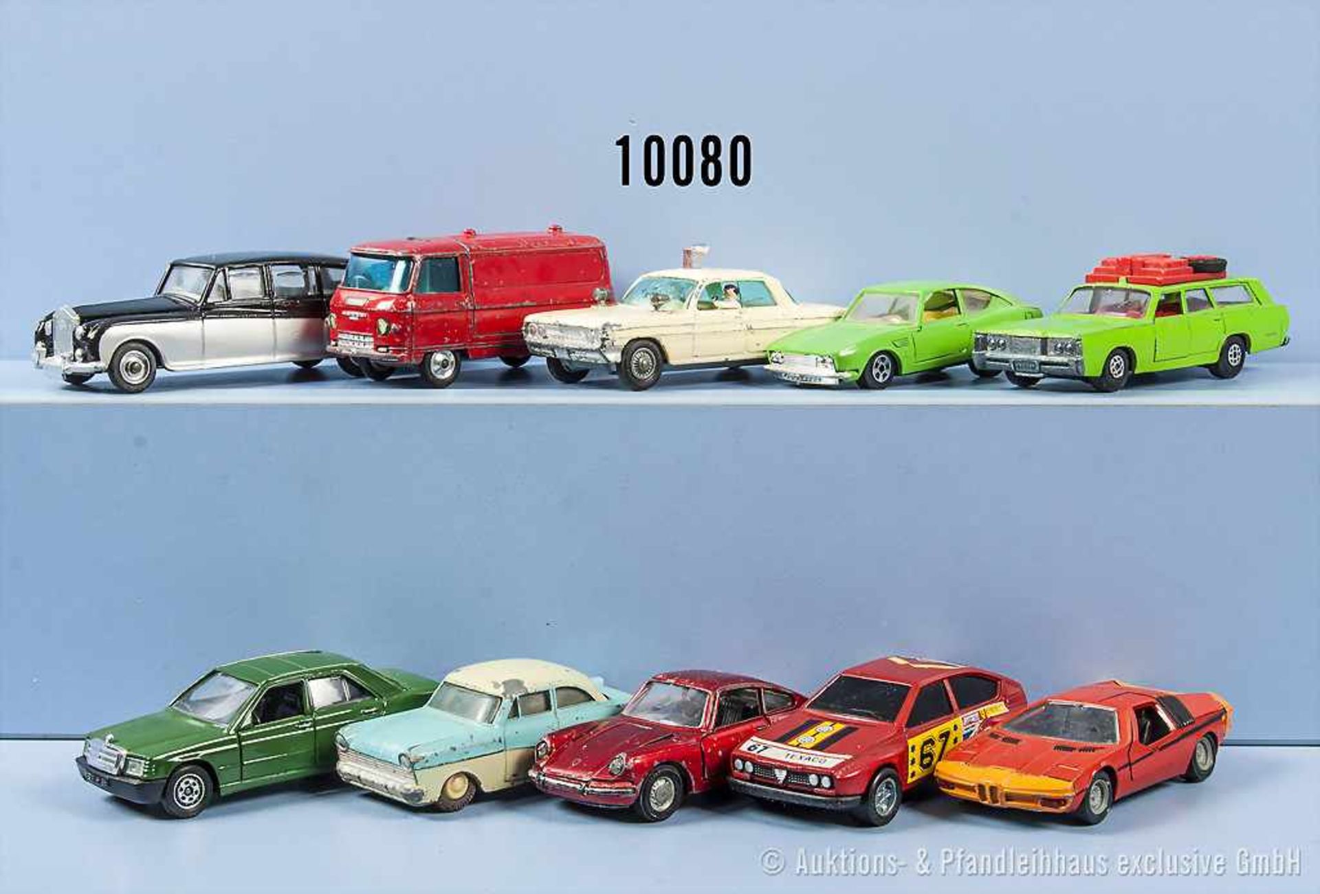 Konv. 10 Modellfahrzeuge, dabei Oldtimer, Pkw und Sportwagen, lack. Metallgußausf., M 1:43,