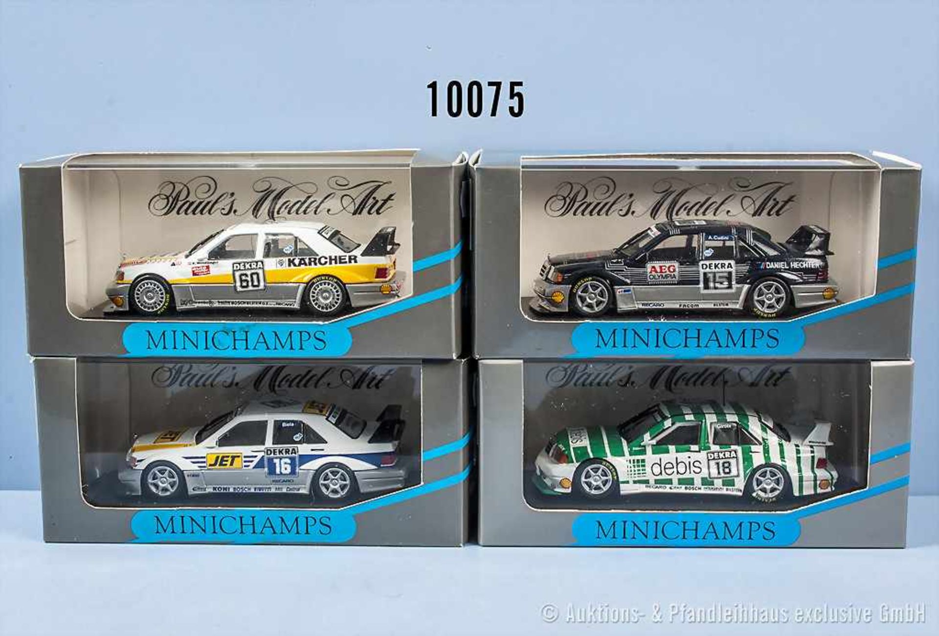 Konv. 4 Minichamps Mercedes Rallye-Modellfahrzeuge, lack. Metallgußausf., M 1:43, neuwertiger