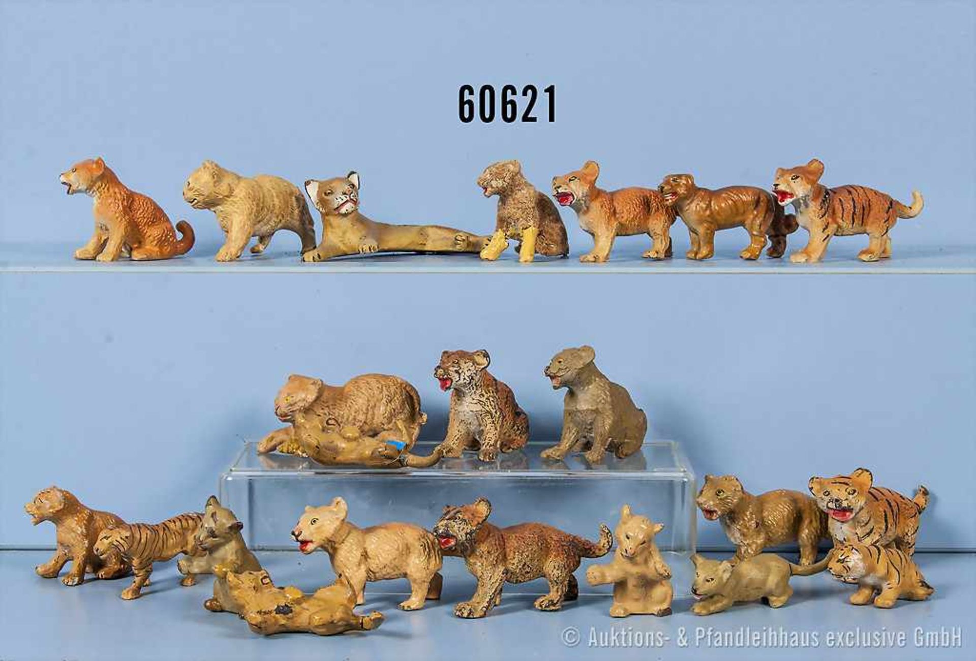 Konv. 33 Wildkatzen, überwiegend Jungtiere, Tiger und Löwen, teilweise versch. Darstellungen, h. M.,