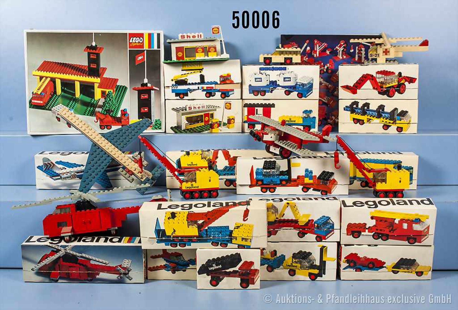 Konv. 23 Lego System Modelle, dabei u. a. 642, 644, 684 usw., montiert, teilweise stark