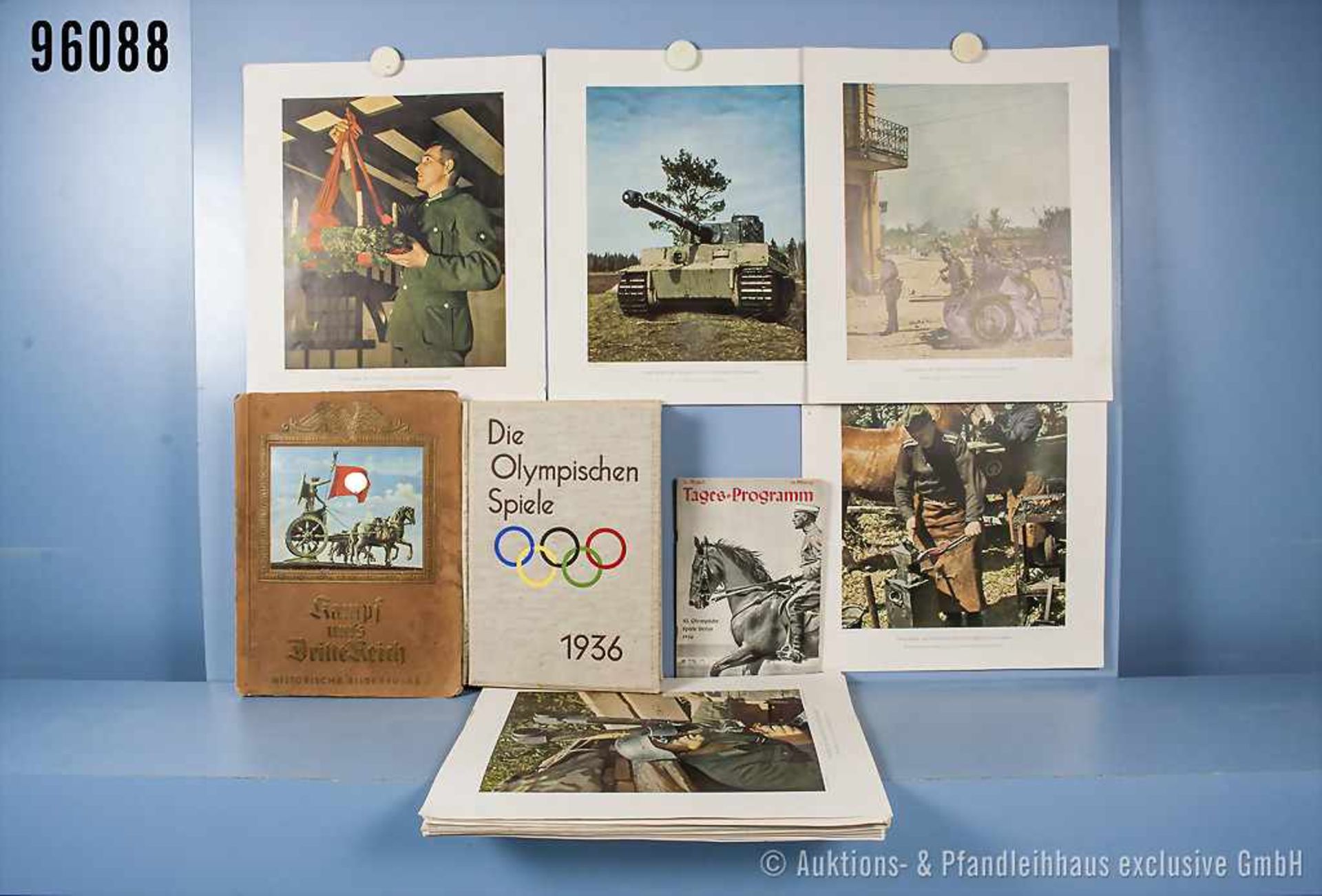 Konv. Raumbildalbum "Die Olympischen Spiele 1936", komplett mit Brille und 100 Stereobildern,