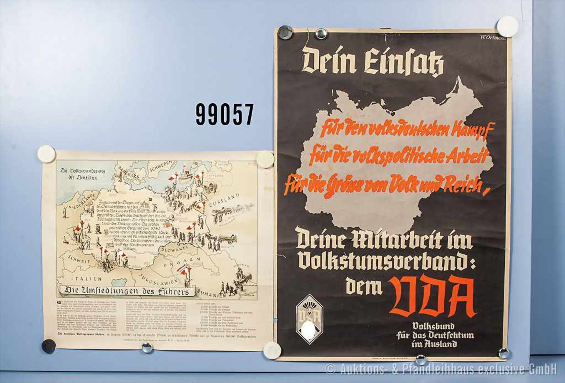 Konv. 2 Plakate 3. Reich, 1 x "Die Umsiedlung des Führers", 36 x 42 cm sowie "Dein Einsatz für den