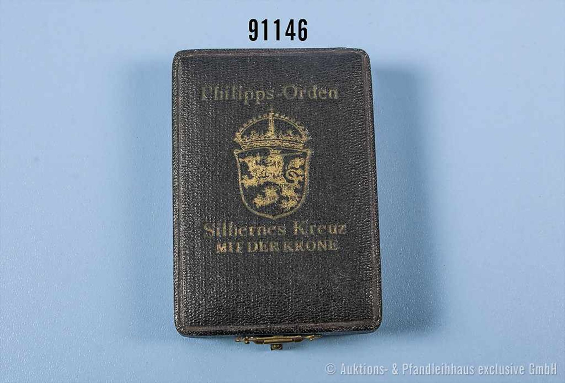 Hessen-Darmstadt Etui zum Philipps-Orden Silbernes Kreuz mit der Krone, guter Zustand mit