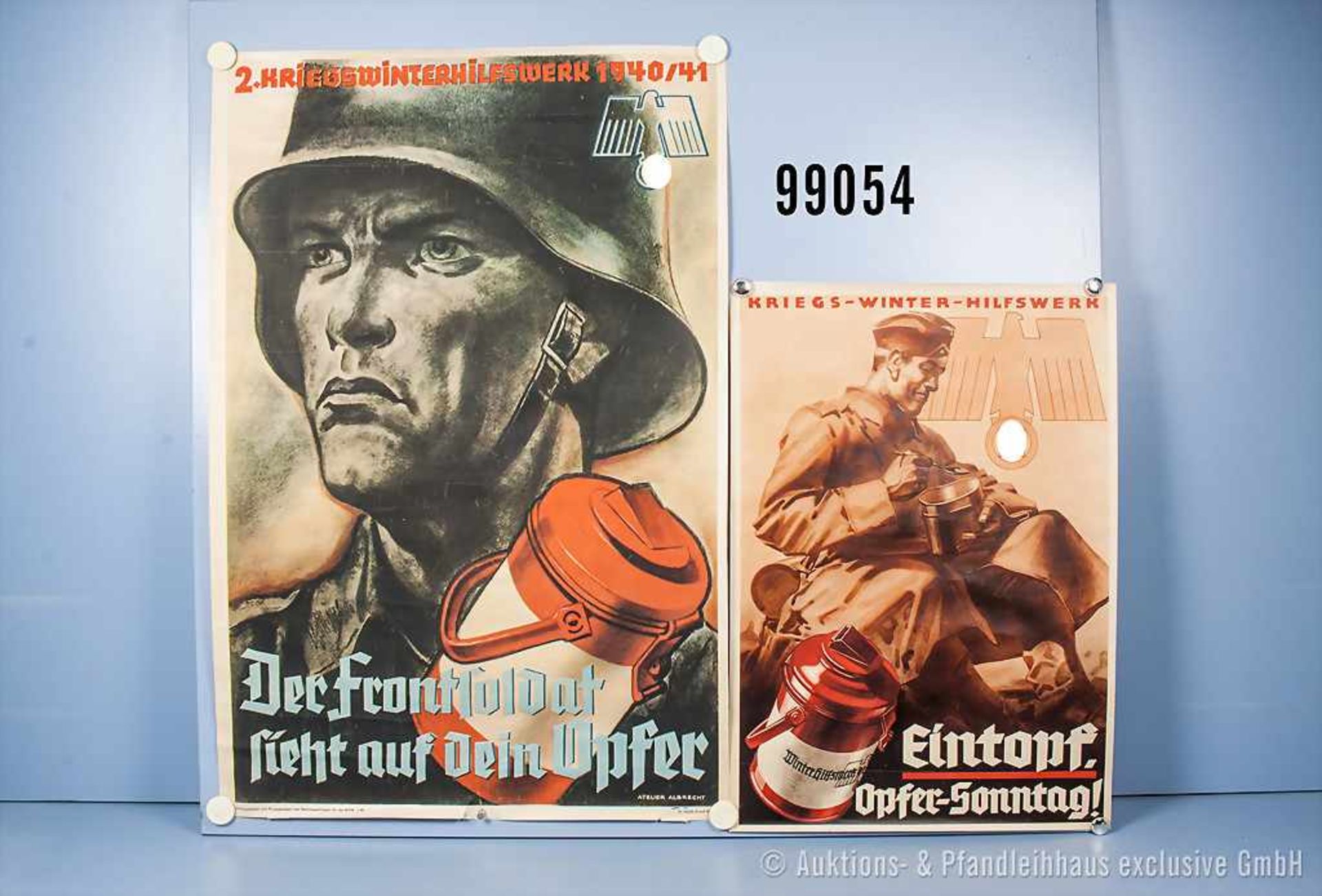 Kovn. 2 WHW-Plakate 3. Reich, 1 x "2. Kriegswinterhilfswerk 1941 - Der Frontsoldat sieht auf dein
