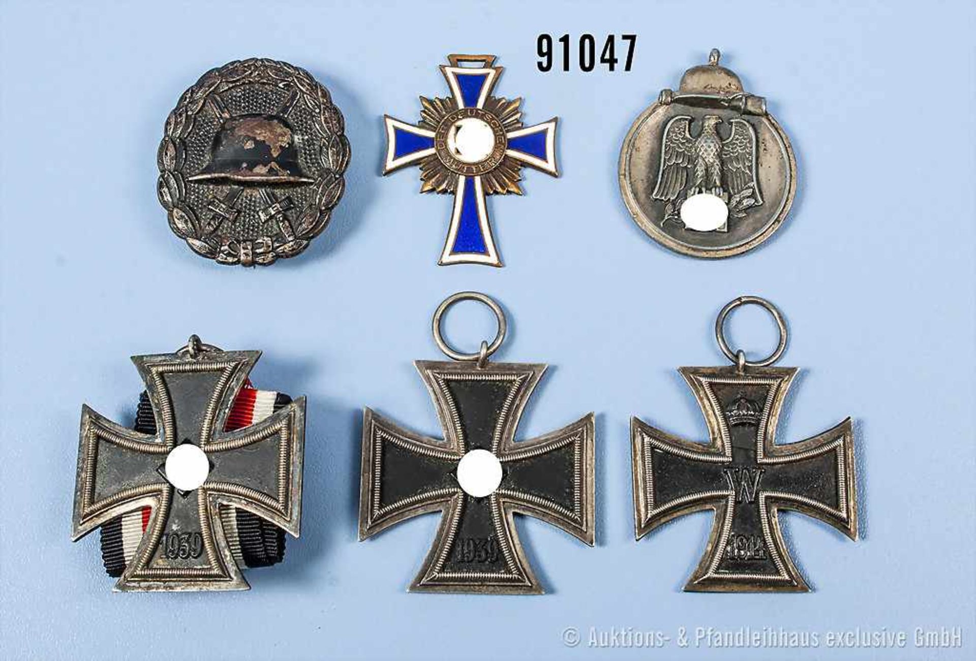 Konv. 2 EK 2 1939, Ostmedaille ohne Bandring, Mutterkreuz in Bronze sowie EK 2 1914 mit