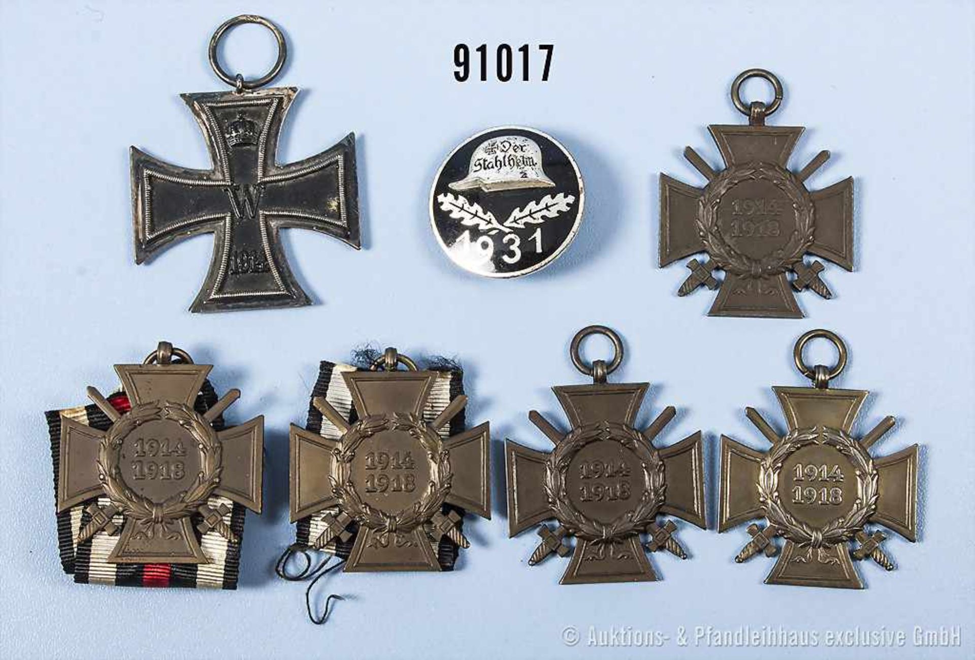 Konv. EK 2 1914, 5 EKF sowie Stahlhelmbund Eintrittsabzeichen von 1931, rückseitig graviert,