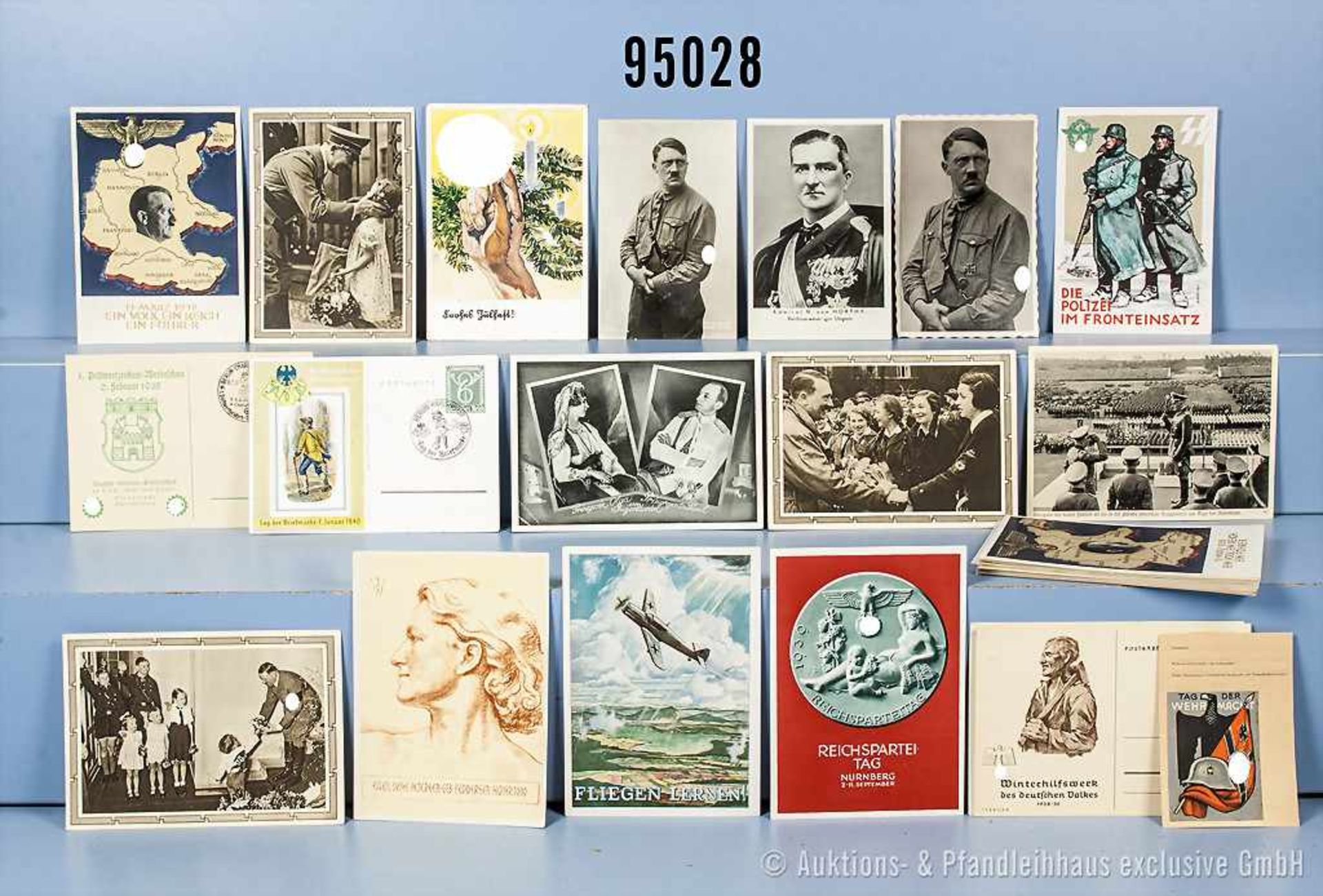 Konv. 48 Postkarten 3. Reich, überwiegend Propaganda, viele interessante Motive, u. a. Hitler, Die