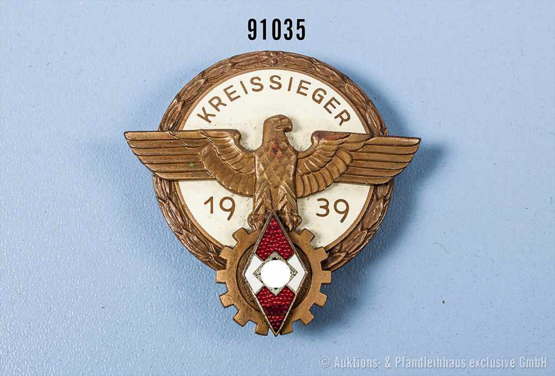 Abzeichen für Kreissieger 1939, Emailchip in der HJ-Raute, Hersteller "Ferd. Wagner Pforzheim",