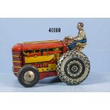 Marx Toys Schlepper, lith. Blechausf. mit Uhrwerkantrieb und Start/Stophebel, Vorderachse