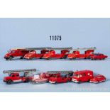 Konv. 10 Wiking H0 Modellfahrzeuge Feuerwehr, u. a. 3 x 273 (Varianten), 1043/2, 1057/1, 1063,