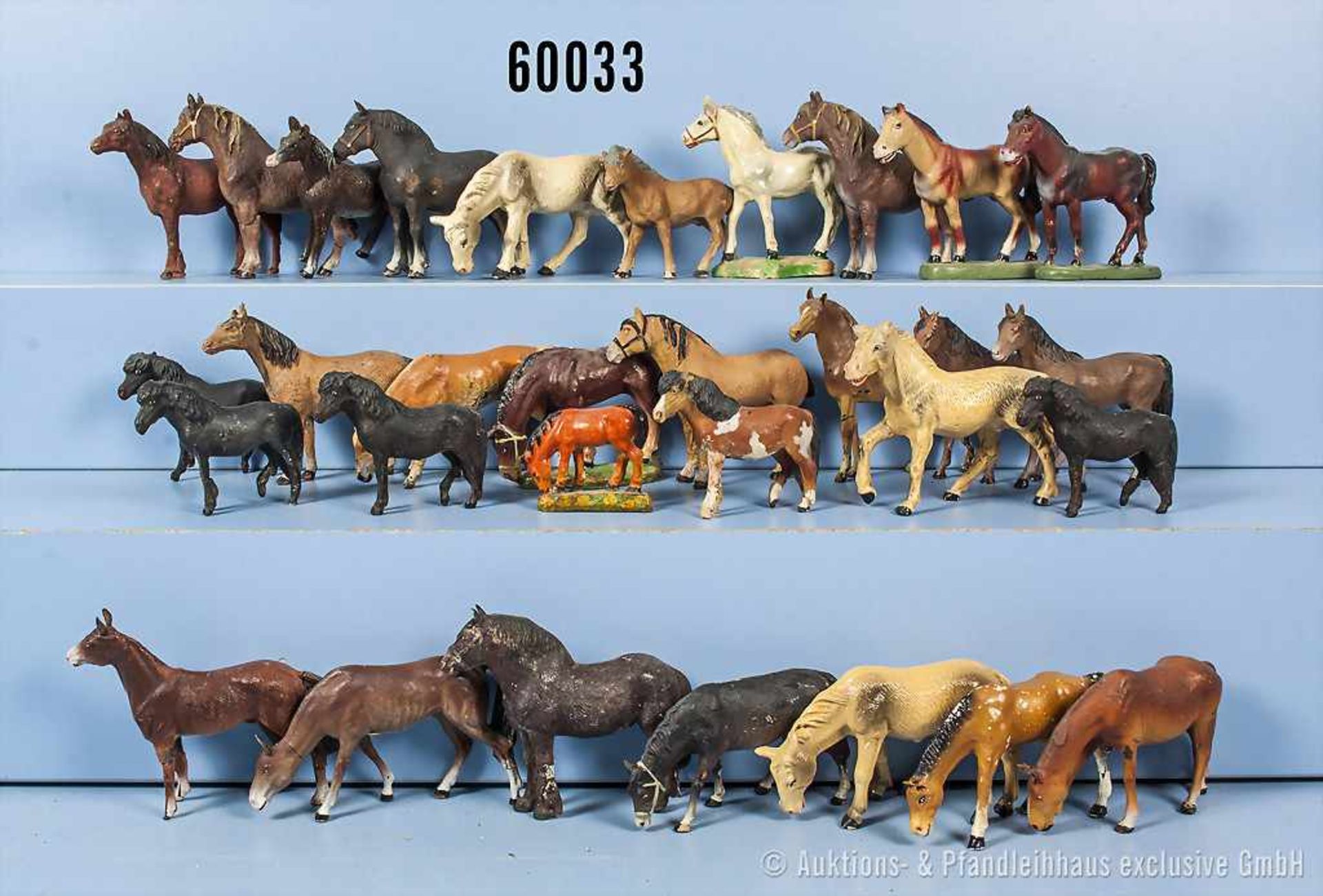 Konv. 38 Pferde und Ponys, teilweise versch. Darstellungen, h. M., H bis ca. 10,5 cm, teilweise