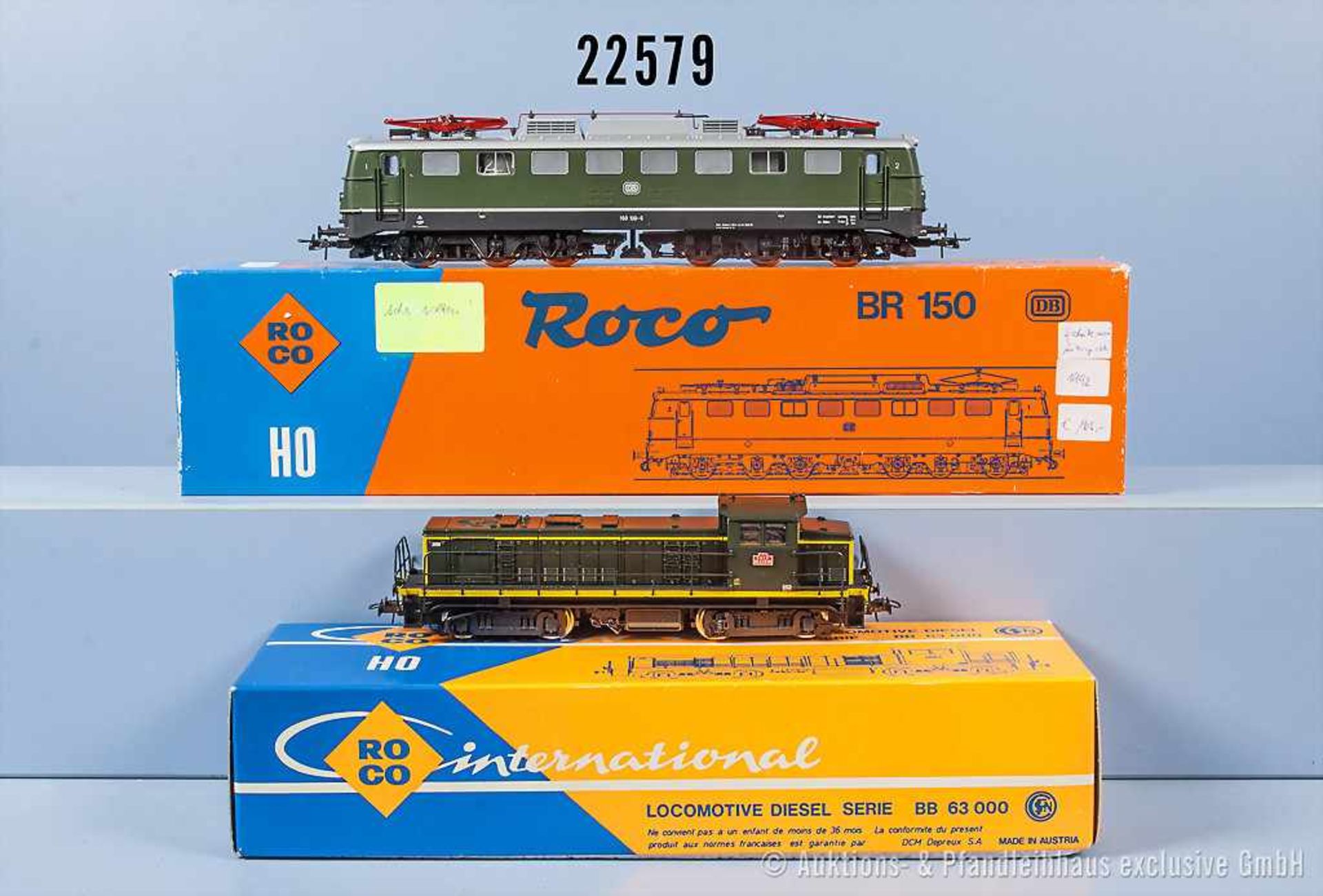 Konv. 2 Roco H0 Lokomotiven, dabei 04140 A E-Lok der DB, BN 150 100-6 und 04158 A Diesellok der
