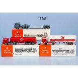 Konv. 3 Wiking H0 Fahrzeuge, 724 Tieflader Magirus 235 D, 774 Koffer-Sattelzug MB 1620 Kontinent und